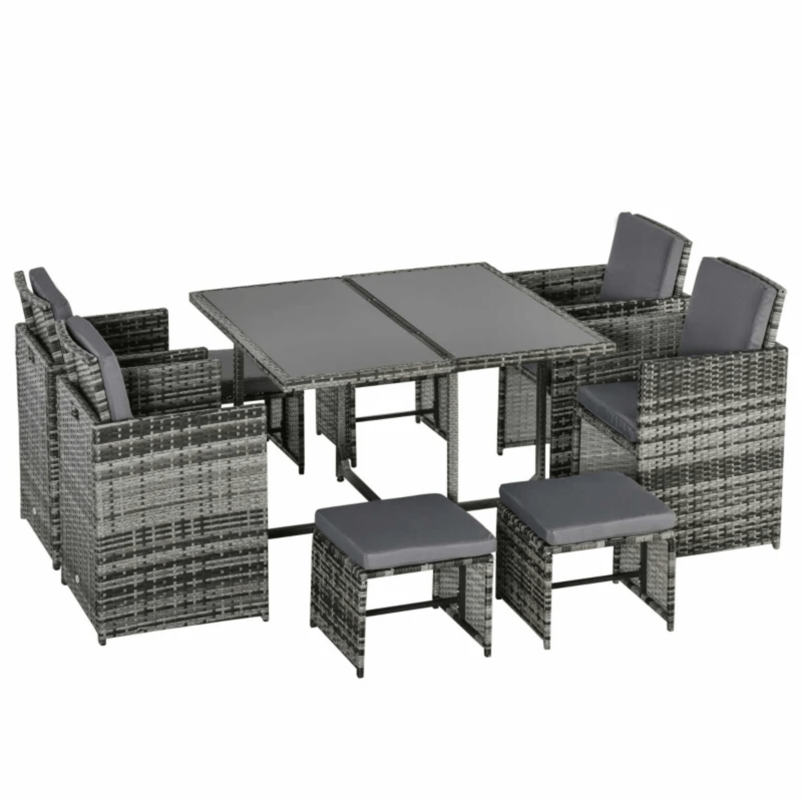 Grey Rattan Furniture Set Wicker Weave Patio Dining Table Chairs Stool Cushions - Home and Garden Furniture Shop - #rustic - furniture#