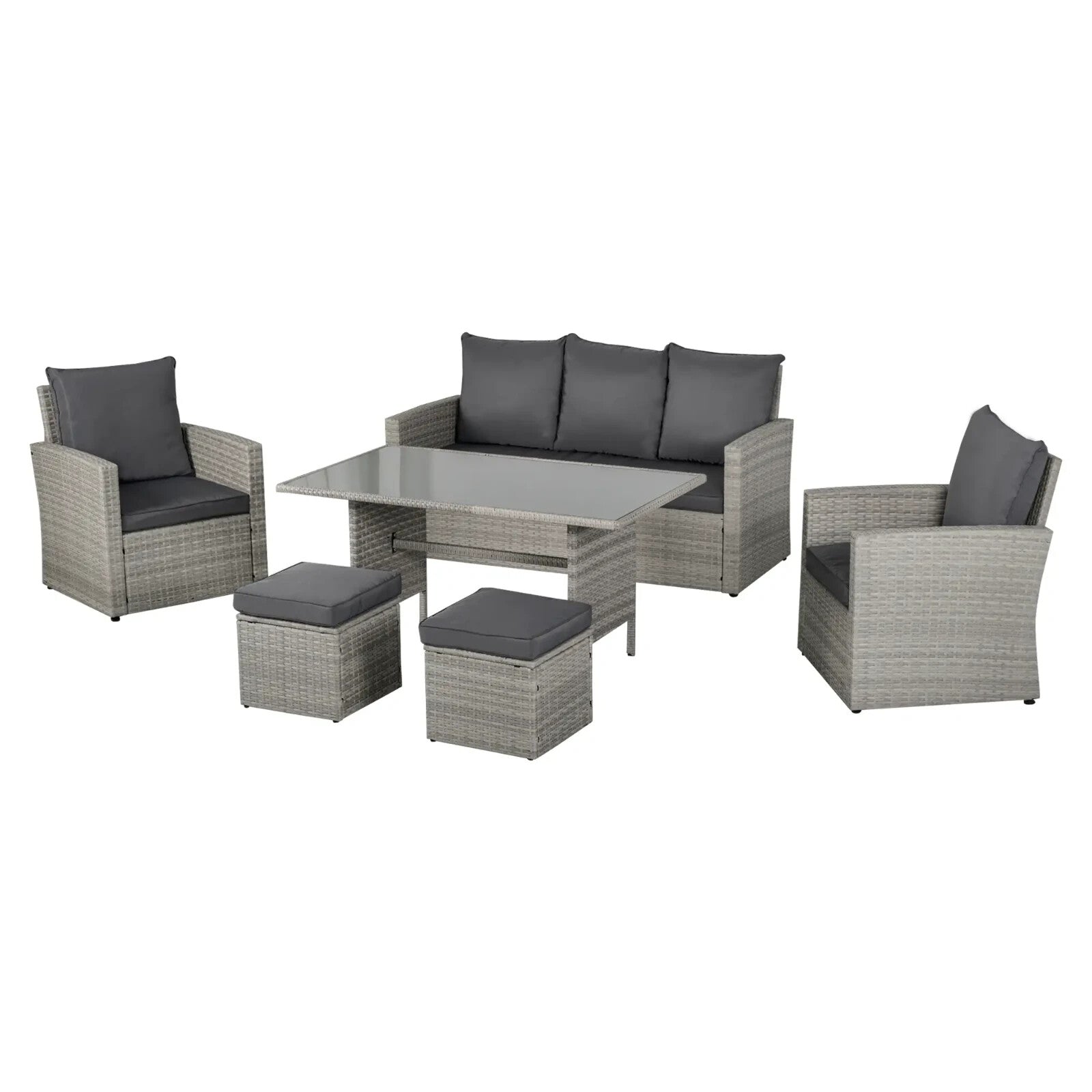 Grey Rattan Sofa Set with Glass Dining Table and Chairs Cushion Outdoor Seating - Home and Garden Furniture Shop - rustic - furniture