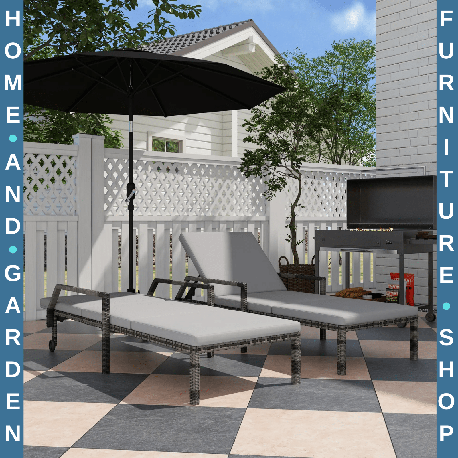 Grey Rattan Sun Loungers Set of 2 Garden Recliner Chairs Adjustable Backrest Bed - Home and Garden Furniture Shop - rustic - furniture