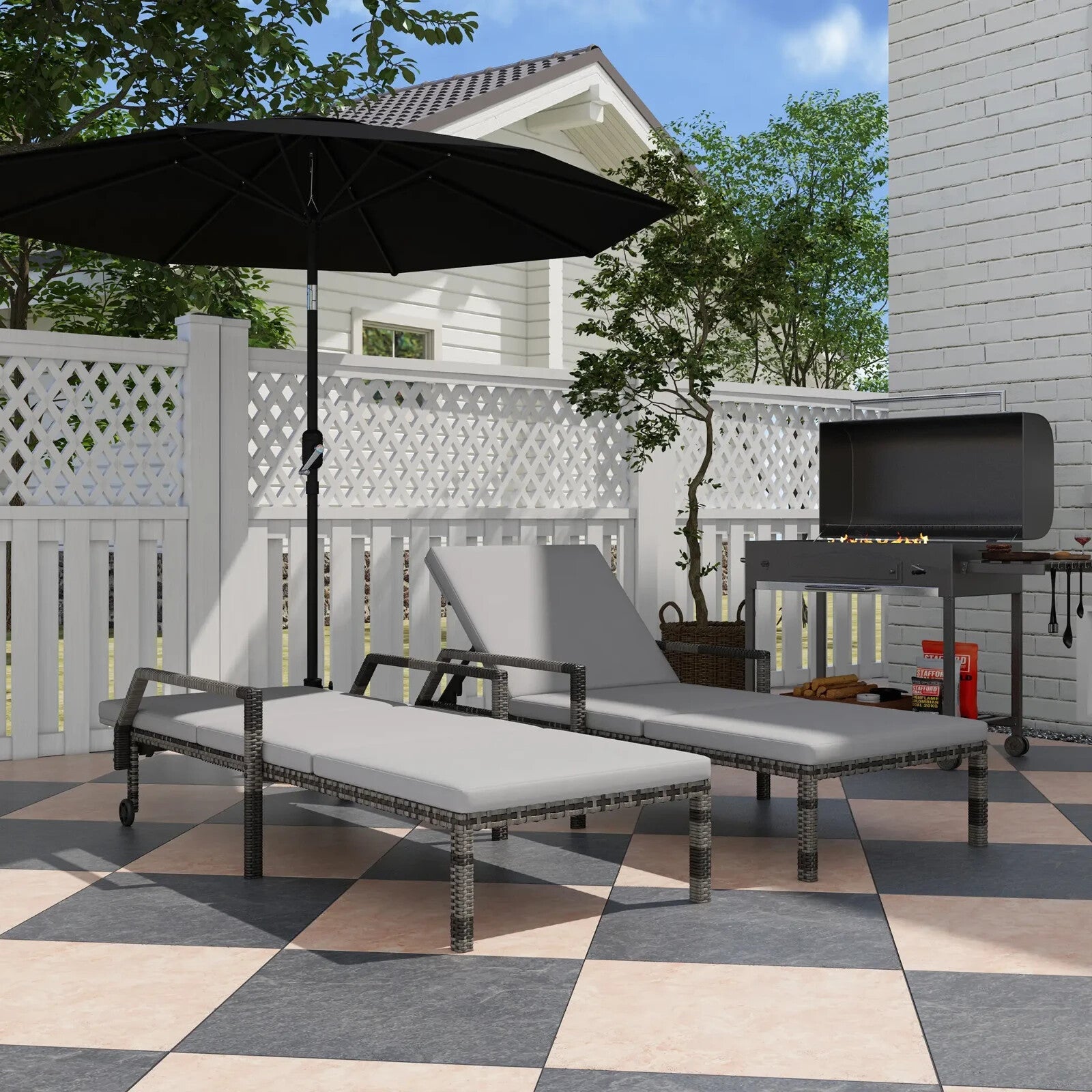 Grey Rattan Sun Loungers Set of 2 Garden Recliner Chairs Adjustable Backrest Bed - Home and Garden Furniture Shop - rustic - furniture