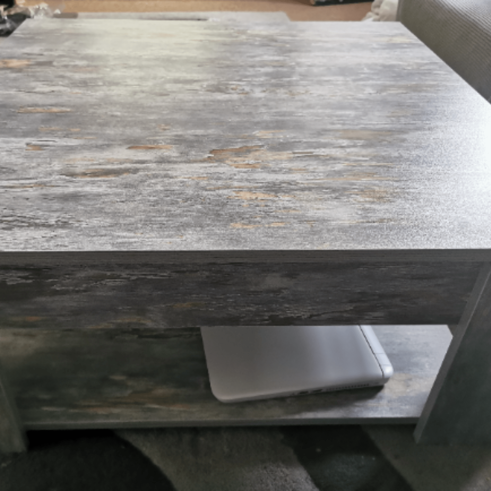 Grey Square Coffee Table with Shelf End Console Table Living Room Storage Table - Home and Garden Furniture Shop - rustic - furniture