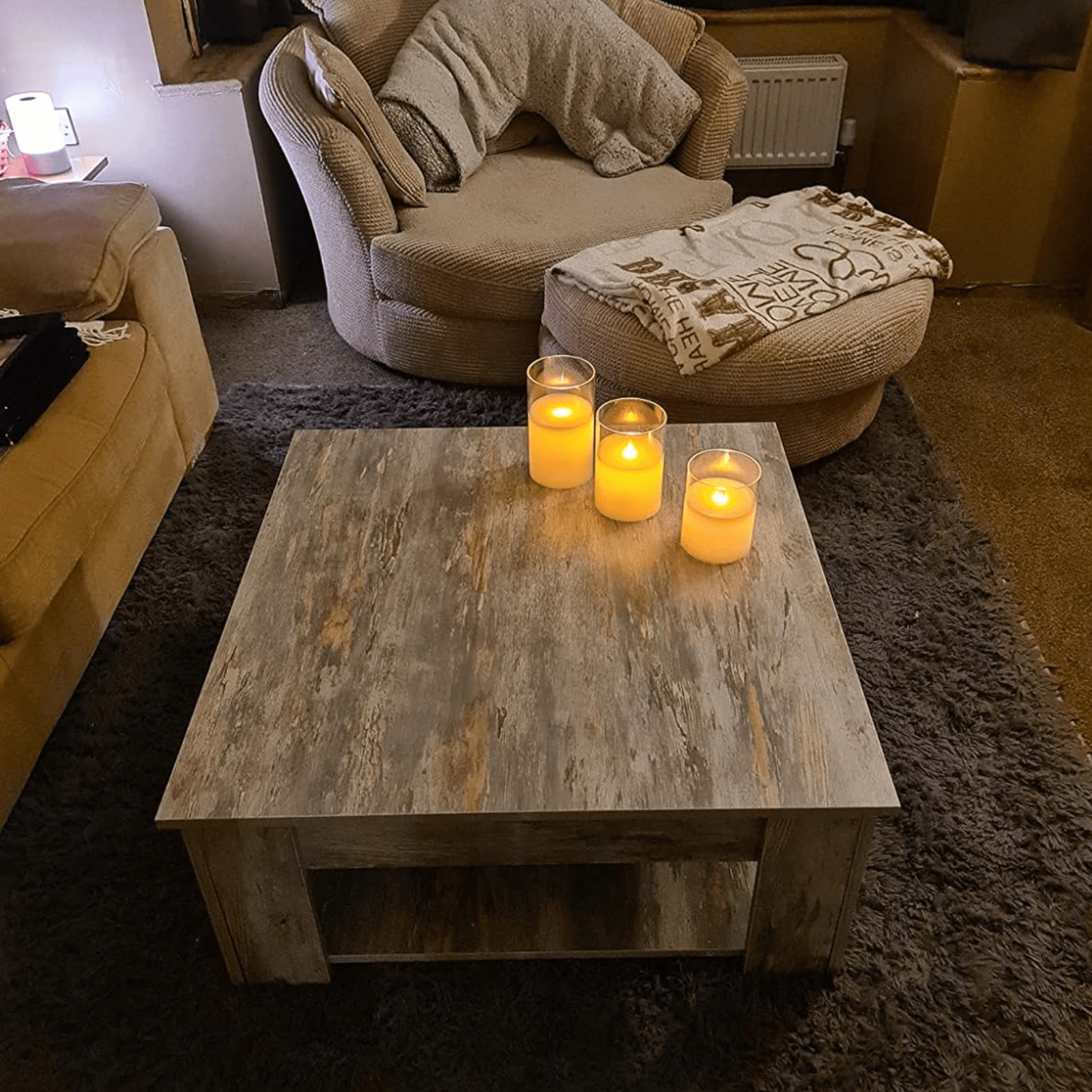 Grey Square Coffee Table with Shelf End Console Table Living Room Storage Table - Home and Garden Furniture Shop - rustic - furniture
