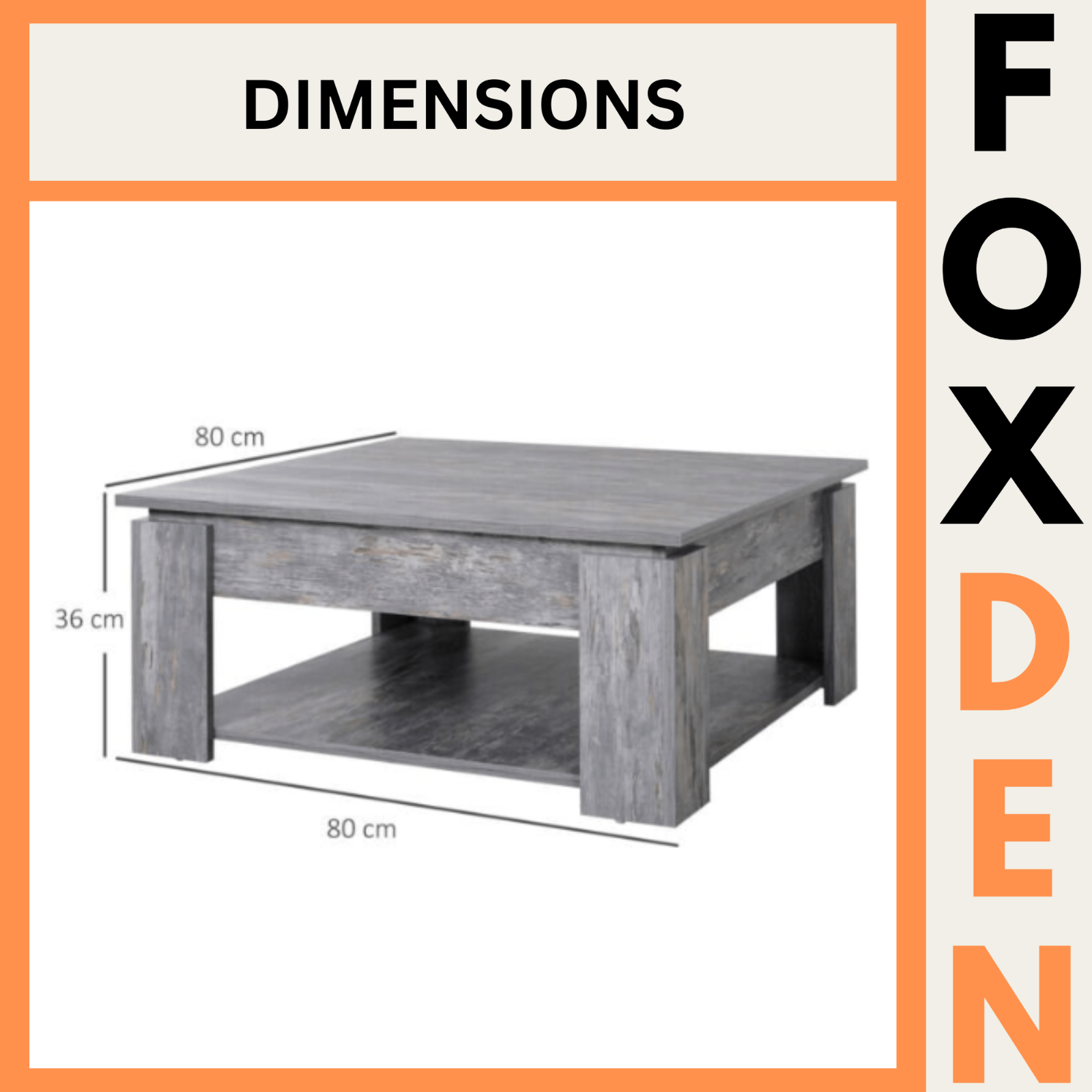 Grey Square Coffee Table with Shelf End Console Table Living Room Storage Table - Home and Garden Furniture Shop - rustic - furniture