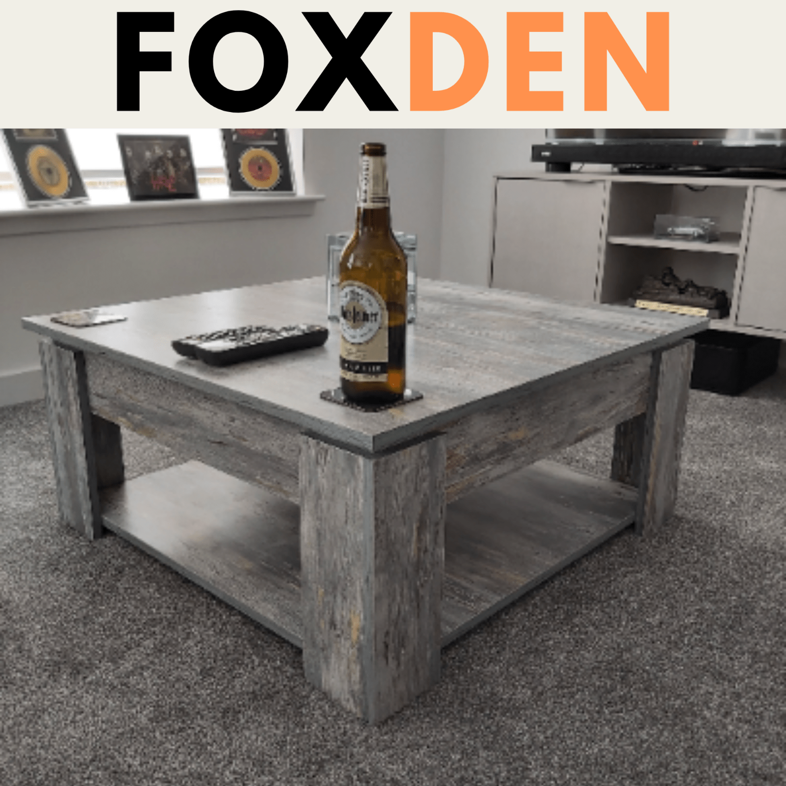 Grey Square Coffee Table with Shelf End Console Table Living Room Storage Table - Home and Garden Furniture Shop - rustic - furniture