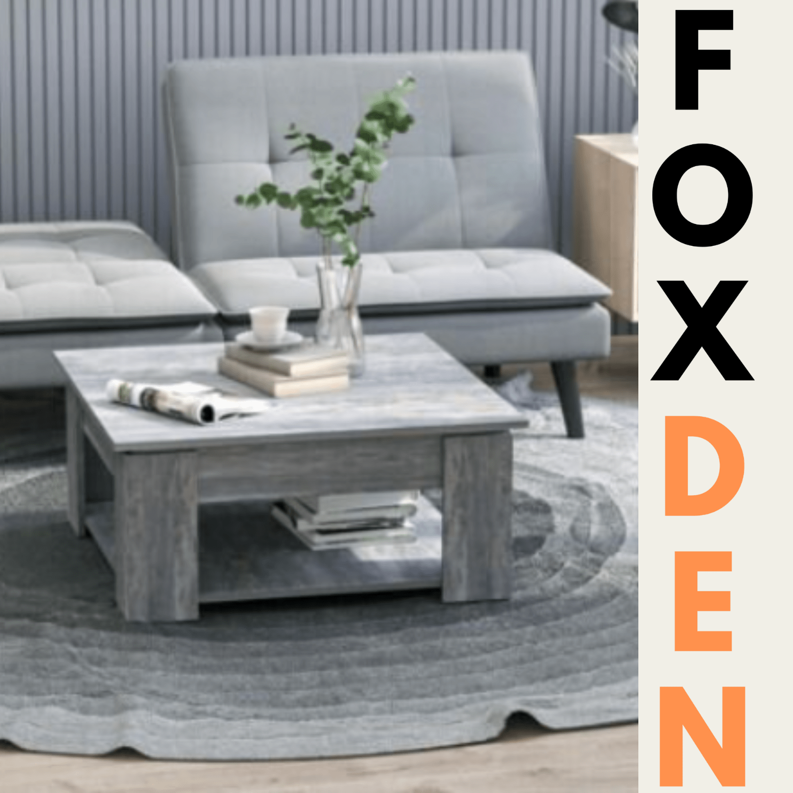 Grey Square Coffee Table with Shelf End Console Table Living Room Storage Table - Home and Garden Furniture Shop - rustic - furniture