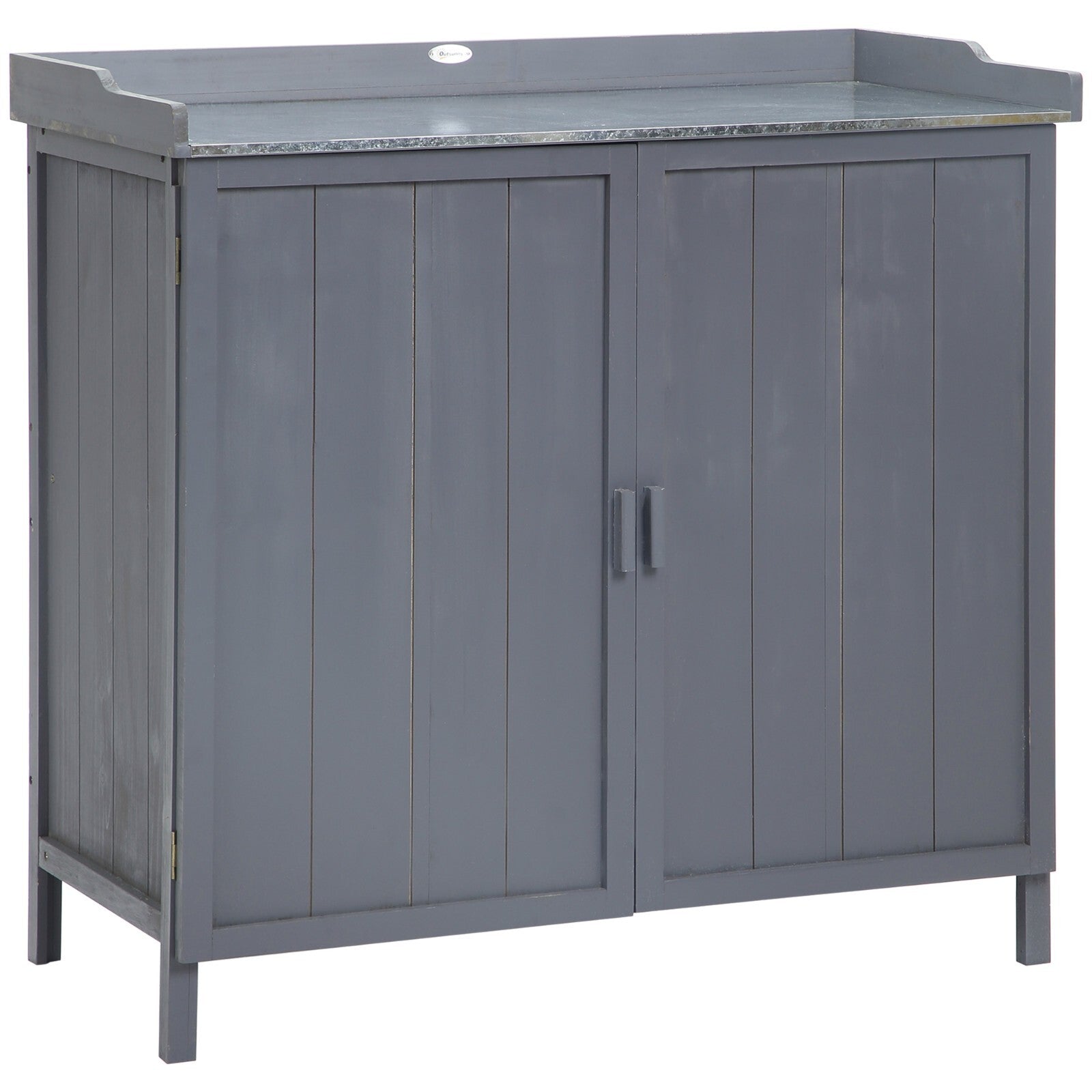 Grey Wooden Garden Storage Cabinet Potting Bench Table with Galvanized Top Shelf - Home and Garden Furniture Shop - rustic - furniture