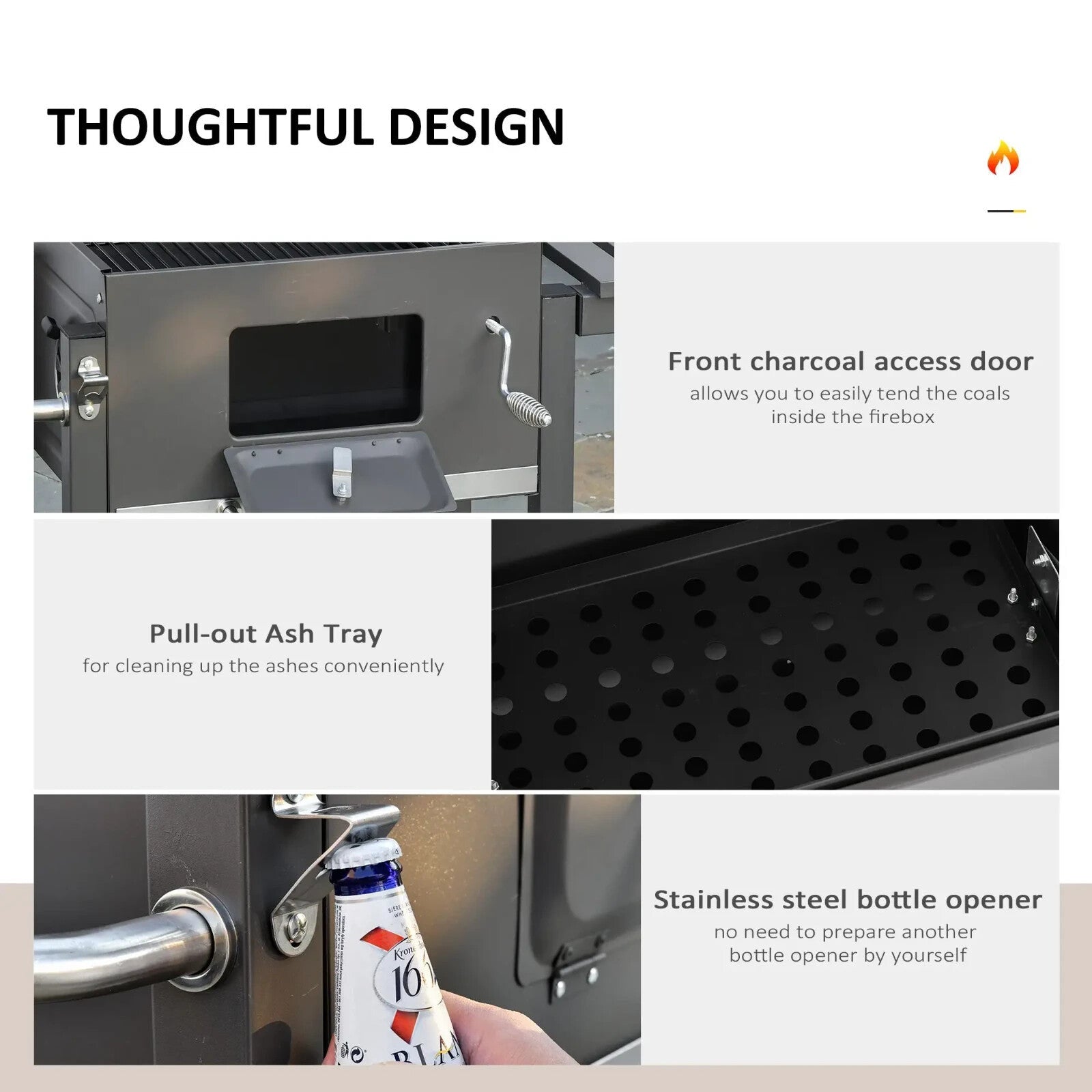 Grill BBQ Trolley with Side Table & Height Adjustable Charcoal Pan Deep Grey - Home and Garden Furniture Shop - rustic - furniture