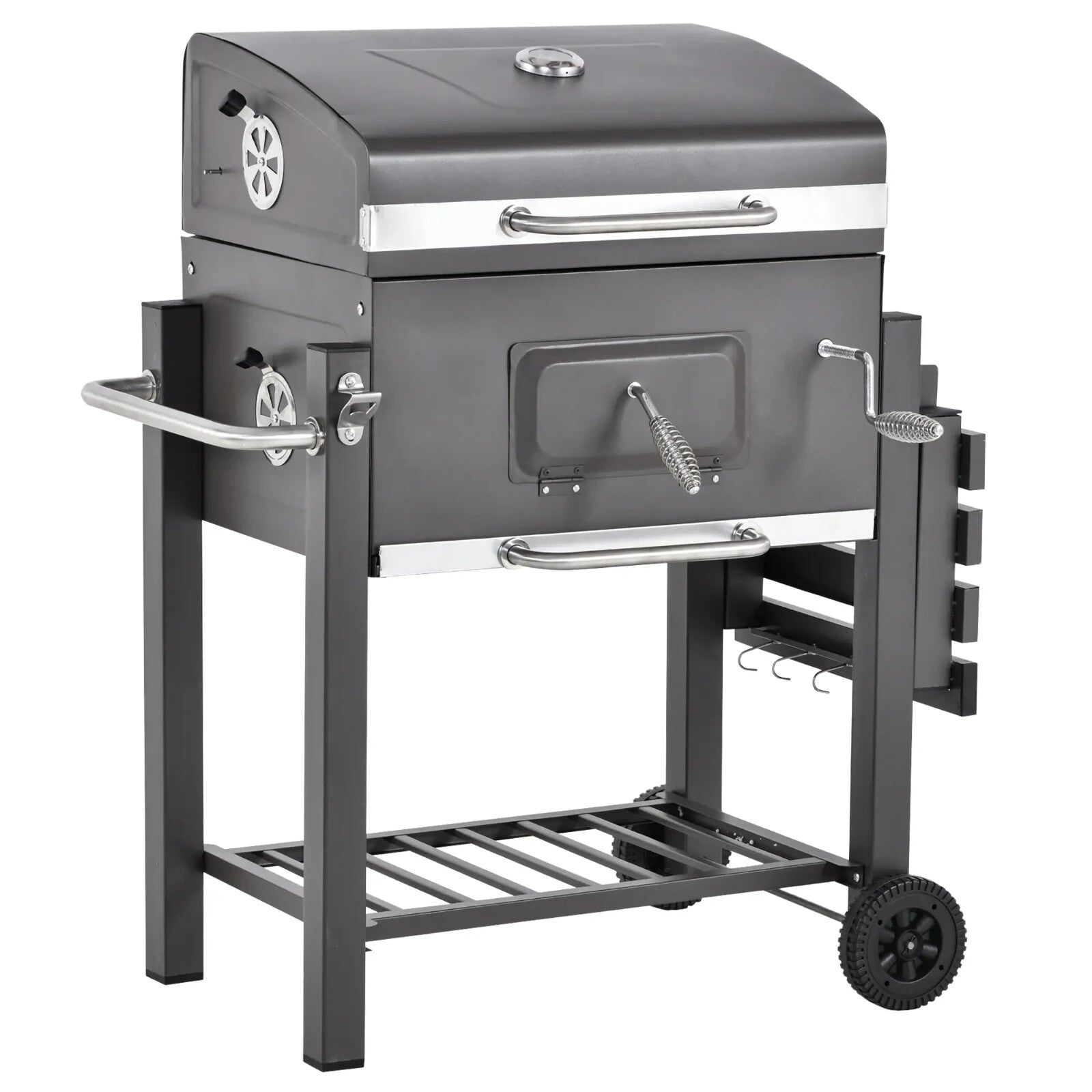 Grill BBQ Trolley with Side Table & Height Adjustable Charcoal Pan Deep Grey - Home and Garden Furniture Shop - rustic - furniture