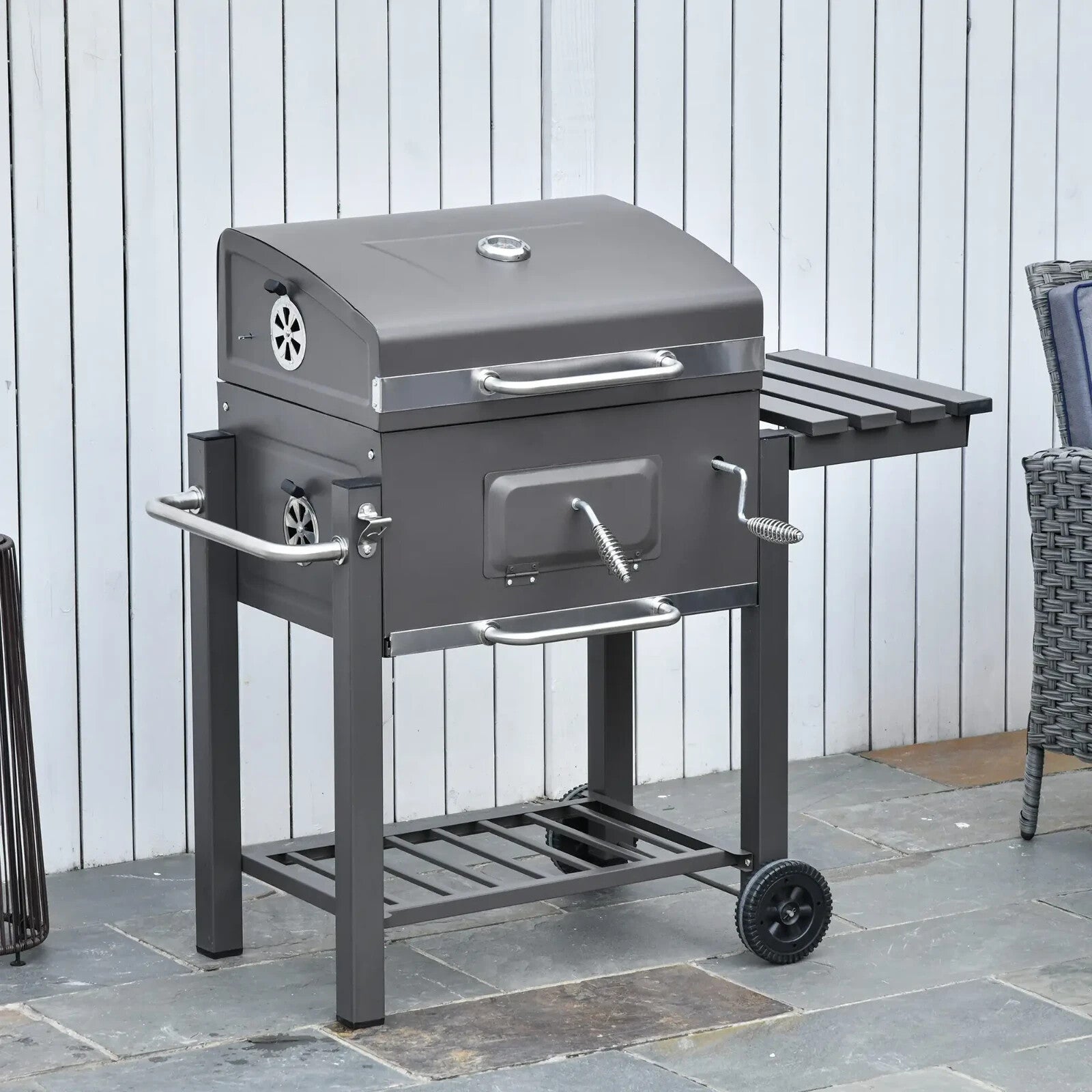 Grill BBQ Trolley with Side Table & Height Adjustable Charcoal Pan Deep Grey - Home and Garden Furniture Shop - rustic - furniture
