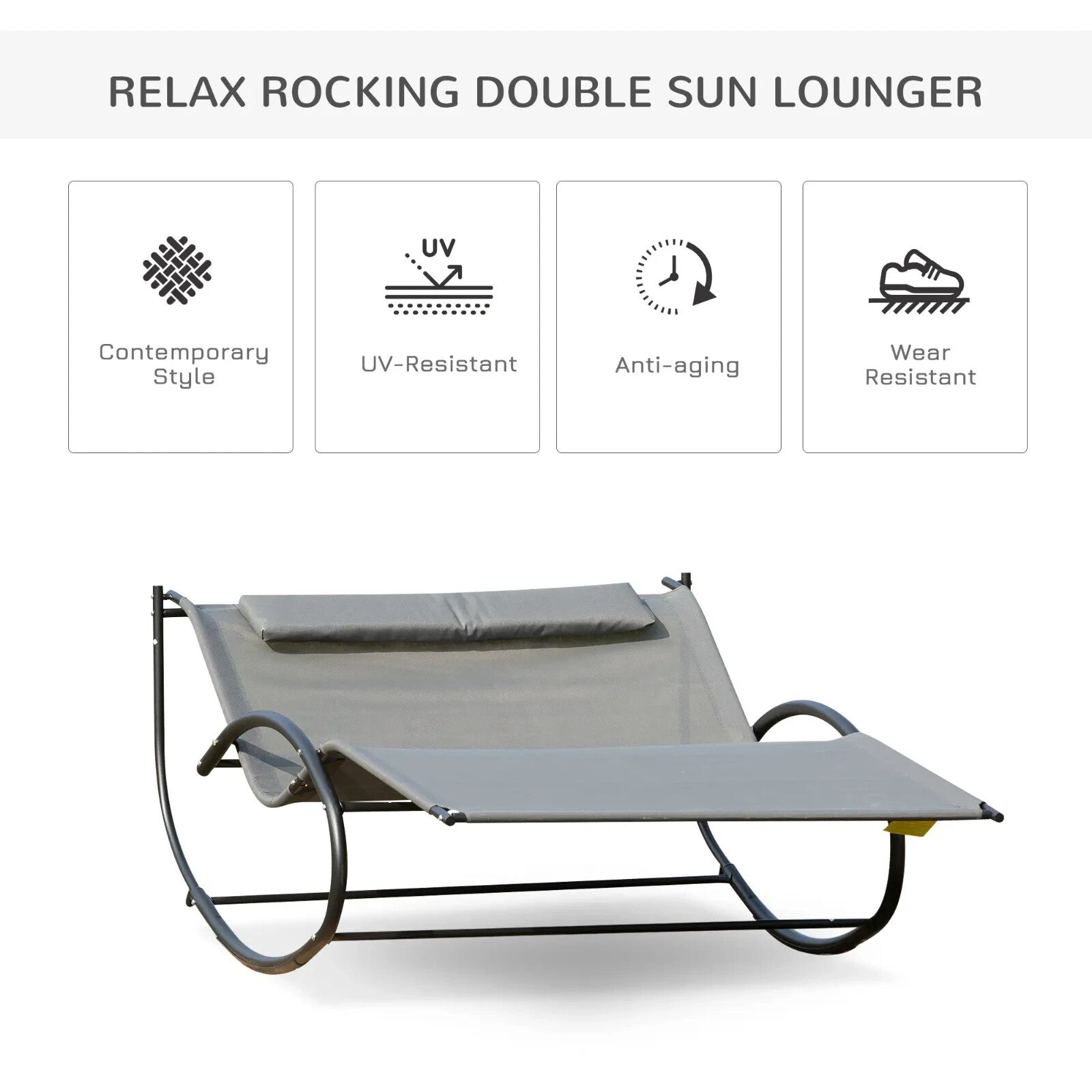 Hammock Chair Sun Bed Rocking Seat with Metal Frame and Pillow for Garden Grey - Home and Garden Furniture Shop - rustic - furniture