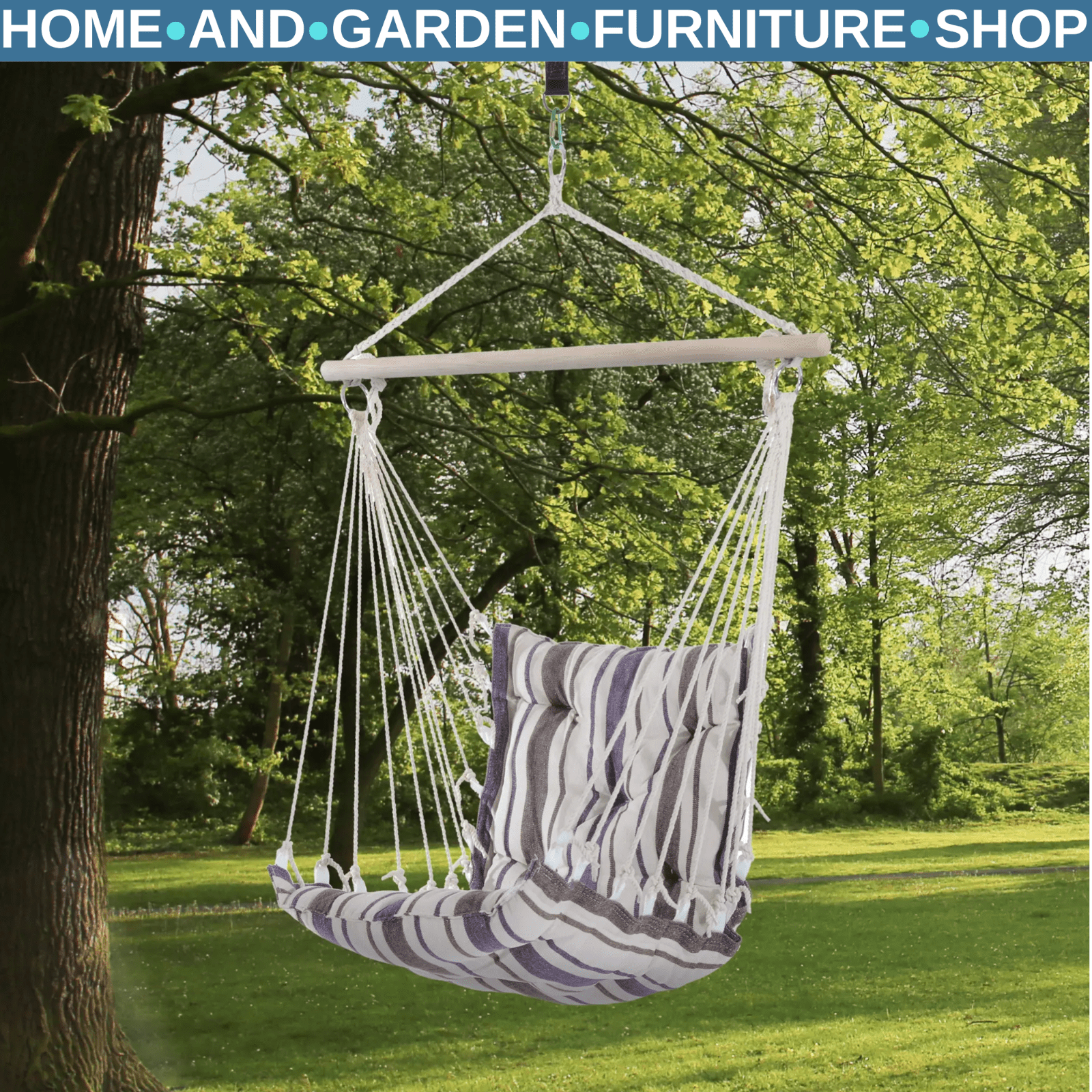 Hammock Hanging Chair Portable w/ Cushion Padded Seat & Backrest Brown Striped - Home and Garden Furniture Shop - #rustic - furniture#