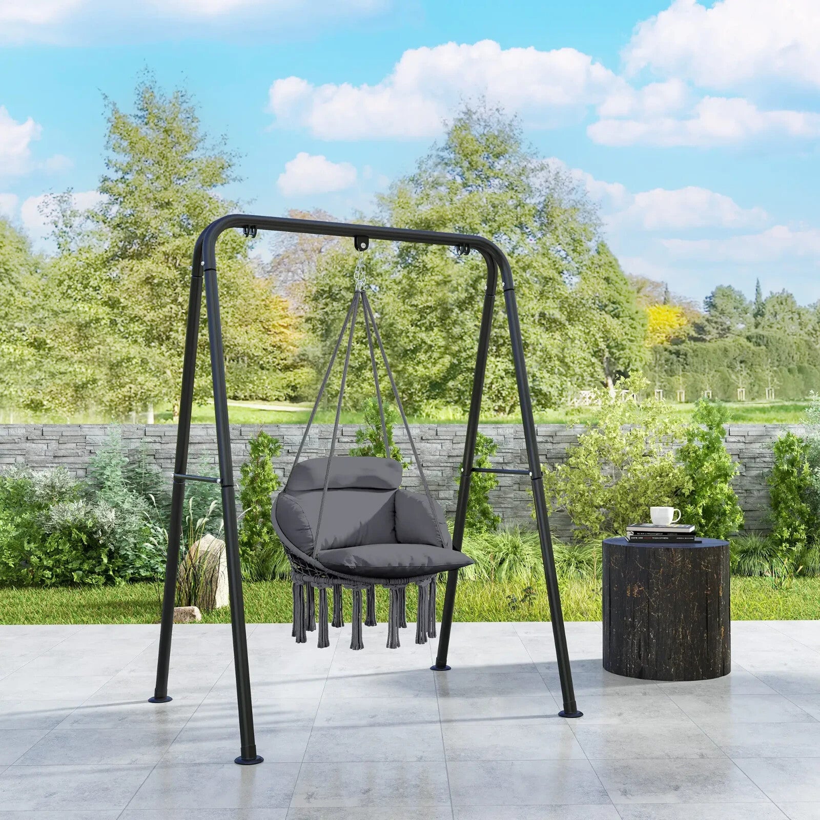Hammock Hanging Chair Rope Boho Style Swing with Soft Padded Cushion Dark Grey - Home and Garden Furniture Shop - rustic - furniture