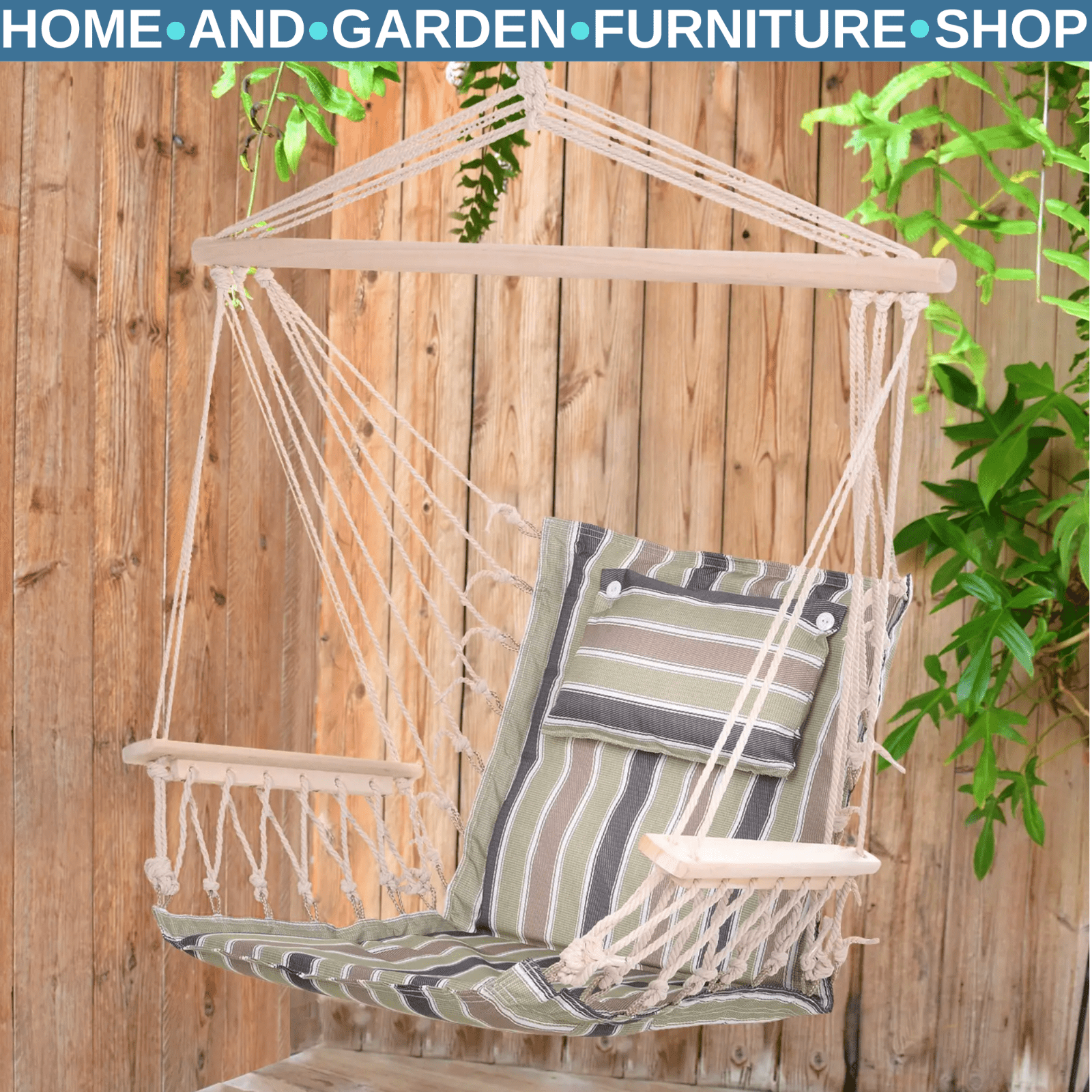 Hammock Hanging Chair Thick Rope Swing with Padded Cushion Multi - Colour Stripes - Home and Garden Furniture Shop - #rustic - furniture#