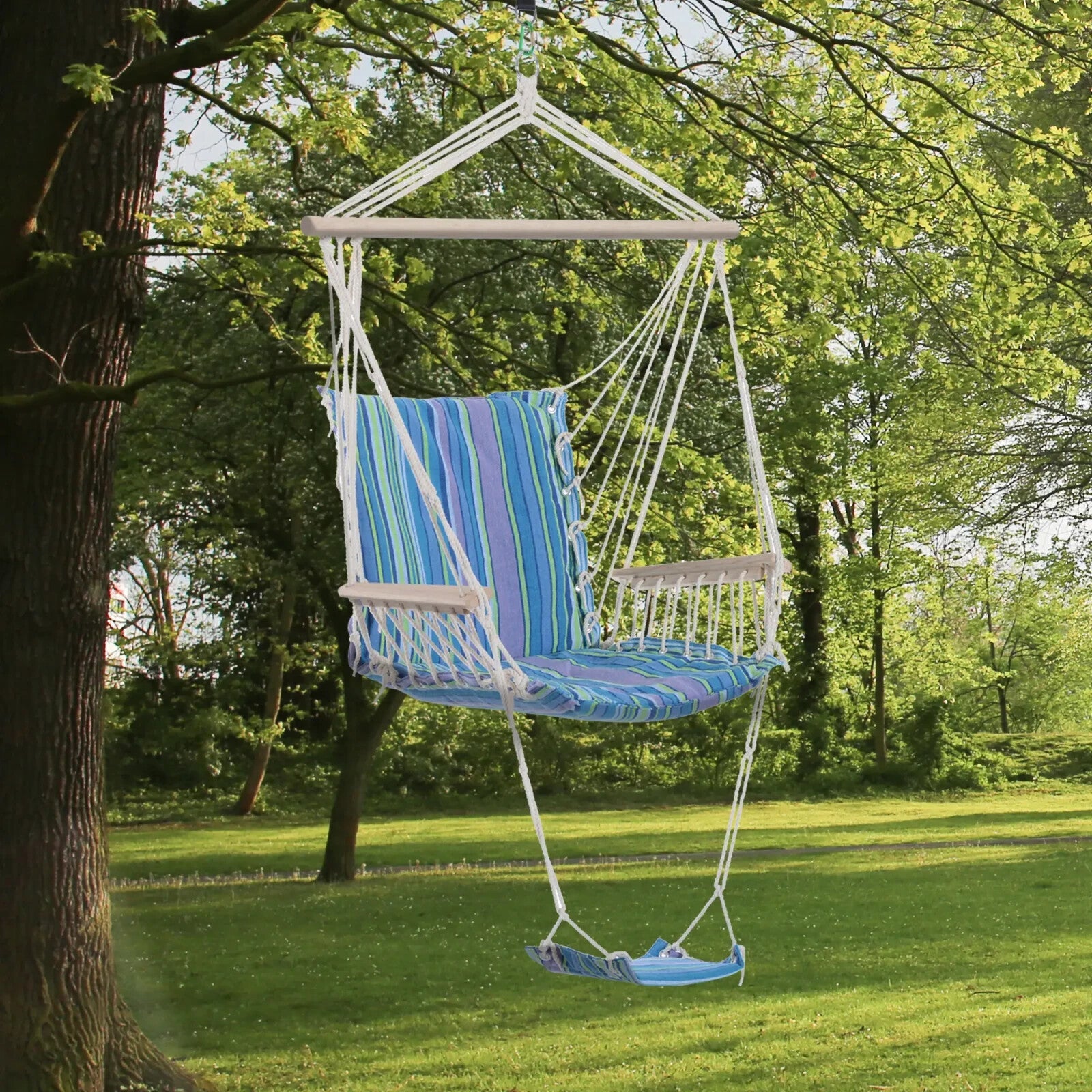 Hammock Hanging Chair with Soft Padded Cushioned Seat, Backrest & Armrests Blue - Home and Garden Furniture Shop - rustic - furniture