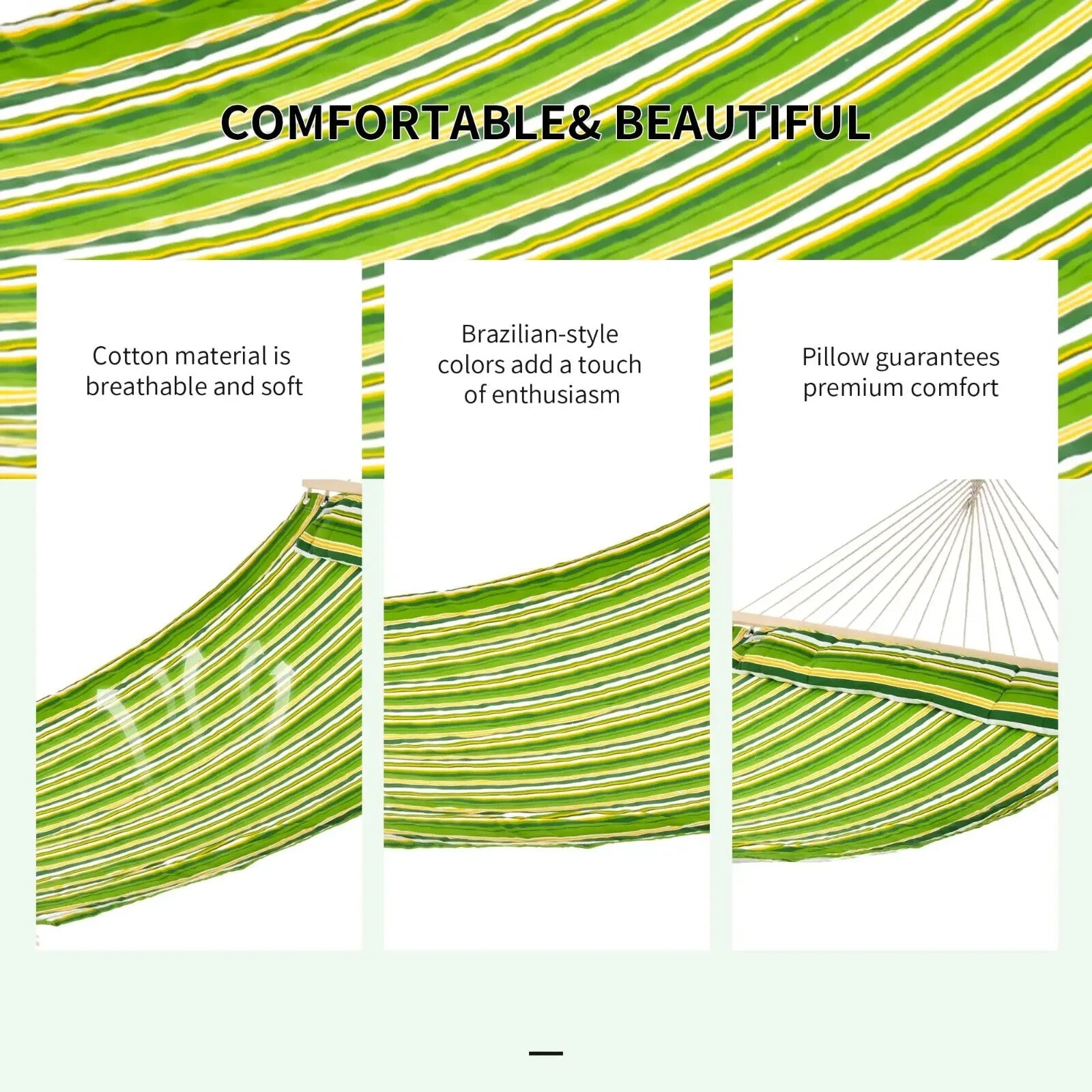 Hammock Hanging Double Cotton Design Swing Bed Portable w/ Pillow Green Striped - Home and Garden Furniture Shop - rustic - furniture