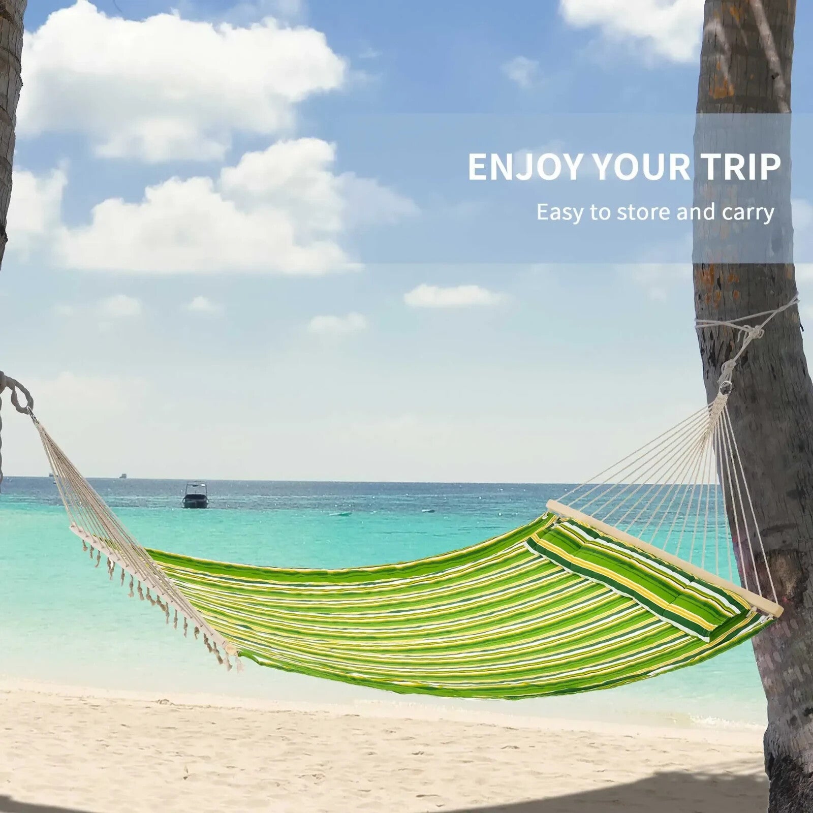 Hammock Hanging Double Cotton Design Swing Bed Portable w/ Pillow Green Striped - Home and Garden Furniture Shop - rustic - furniture