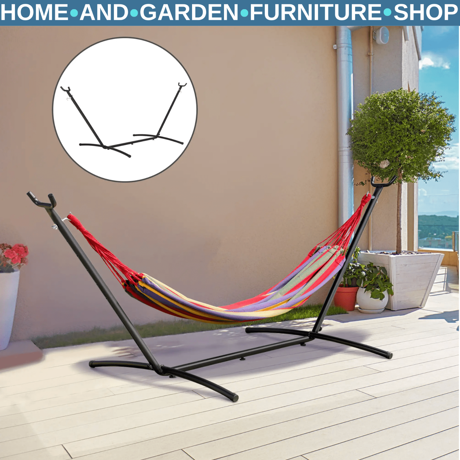 Hammock Stand Heavy Duty Metal Frame Weather - Resistant w/ 6 - Level Adjust Black - Home and Garden Furniture Shop - #rustic - furniture#