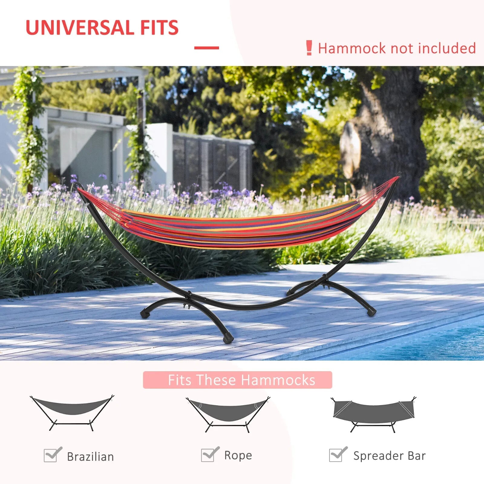 Hammock Stand Powder Coated Metal Frame 'U' Shaped with Non - Slip Feet Black - Home and Garden Furniture Shop - rustic - furniture