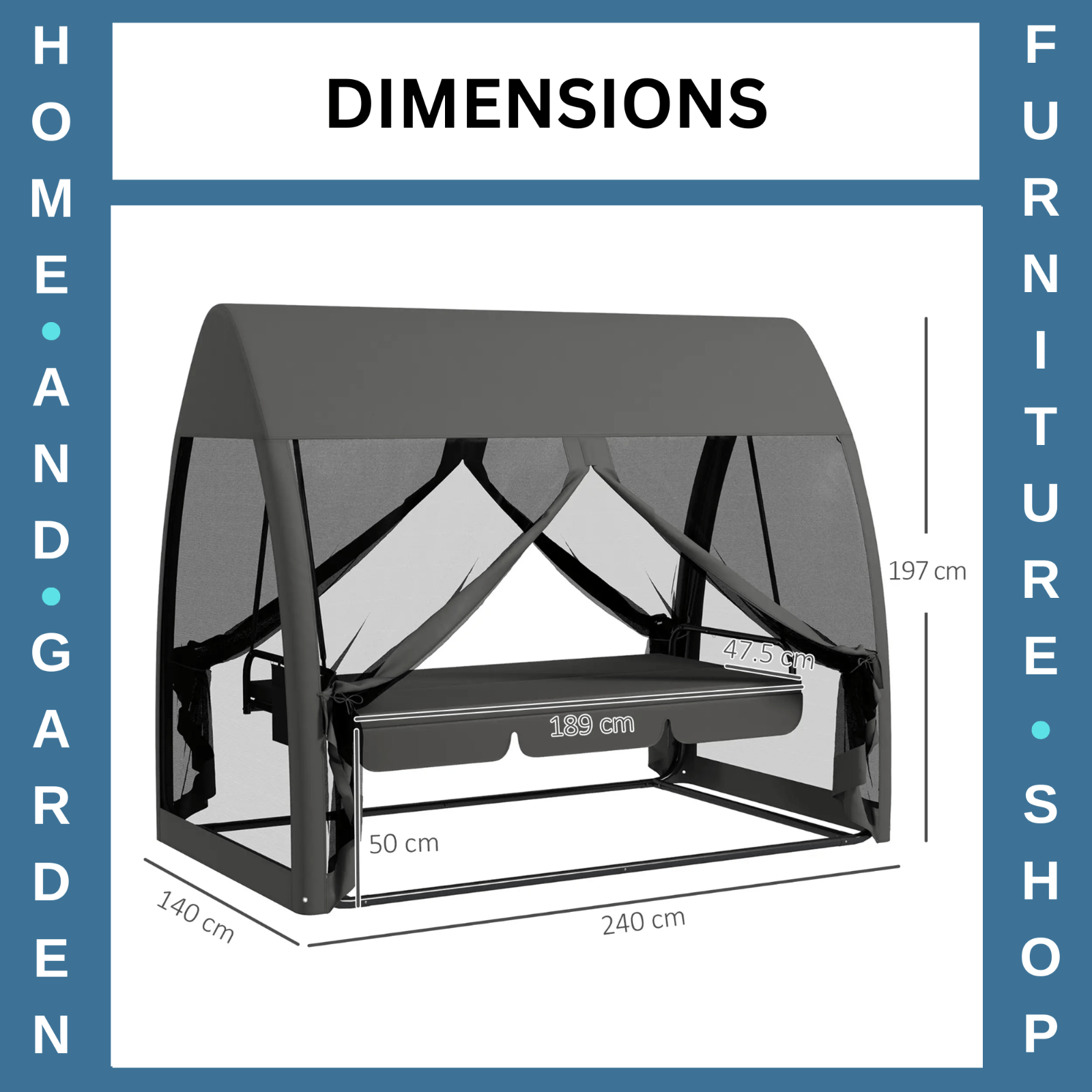 Hammock Swing Bench 3 - Seater UV - Resistant Powder Coated with Mesh Canopy Grey - Home and Garden Furniture Shop - rustic - furniture