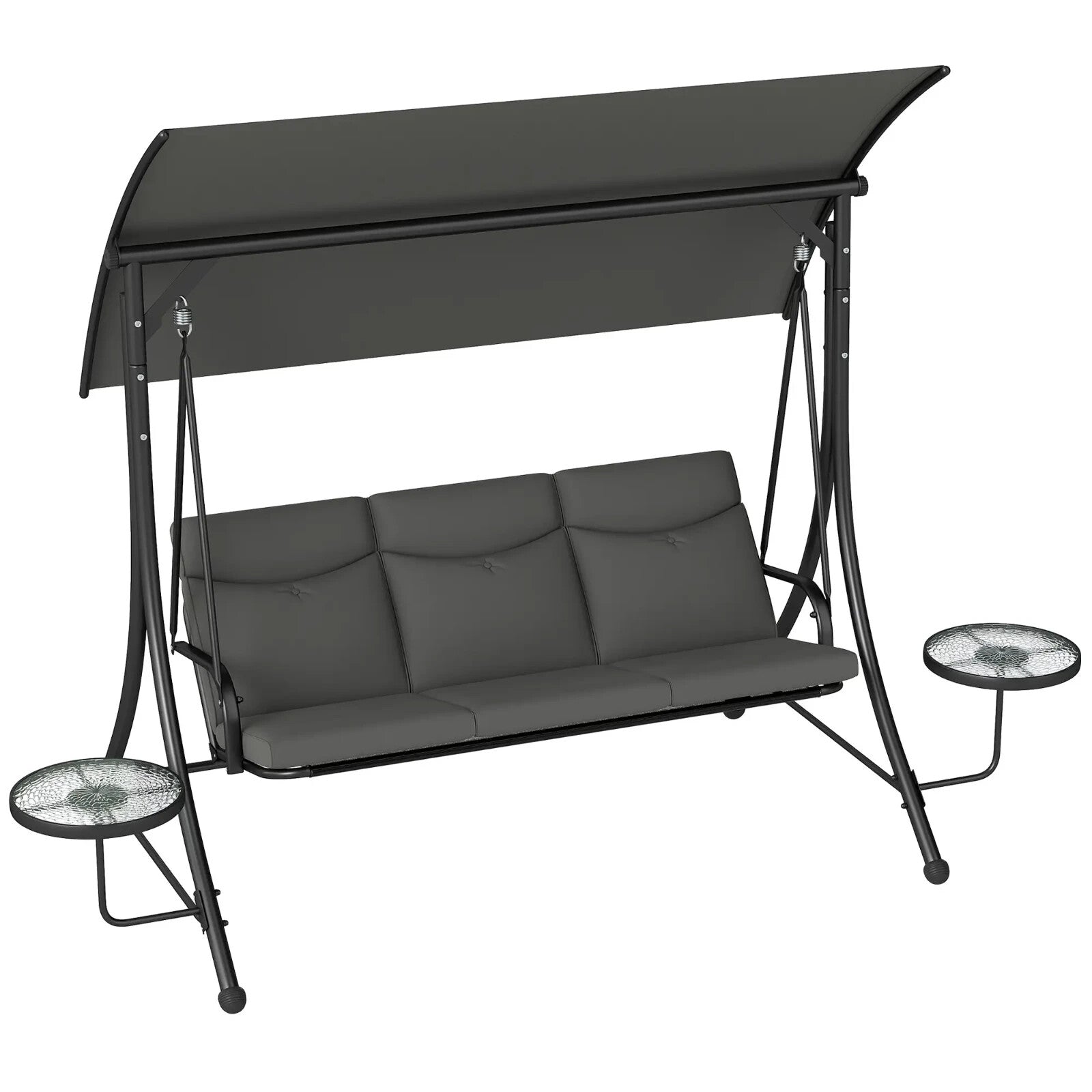 Hammock Swing Bench 3 - Seater w/ Adjustable Canopy & 2 - Glass Top Table Dark Grey - Home and Garden Furniture Shop - #rustic - furniture#