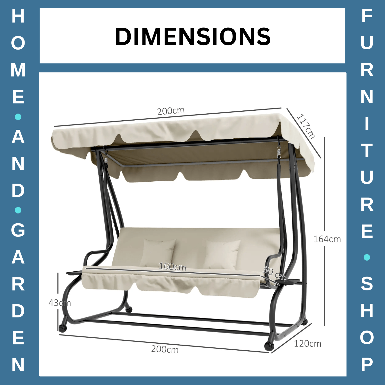 Hammock Swing Bench 3 - Seater Weather - Resistant with Adjustable Canopy Cream - Home and Garden Furniture Shop - #rustic - furniture#