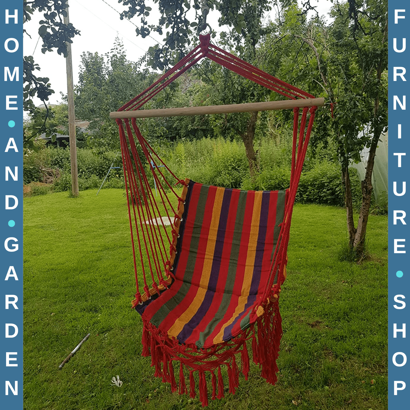 Hammock Swing Chair Colourful Striped Hanging Seat w/ Soft Tassels Multi - Colour - Home and Garden Furniture Shop - #rustic - furniture#
