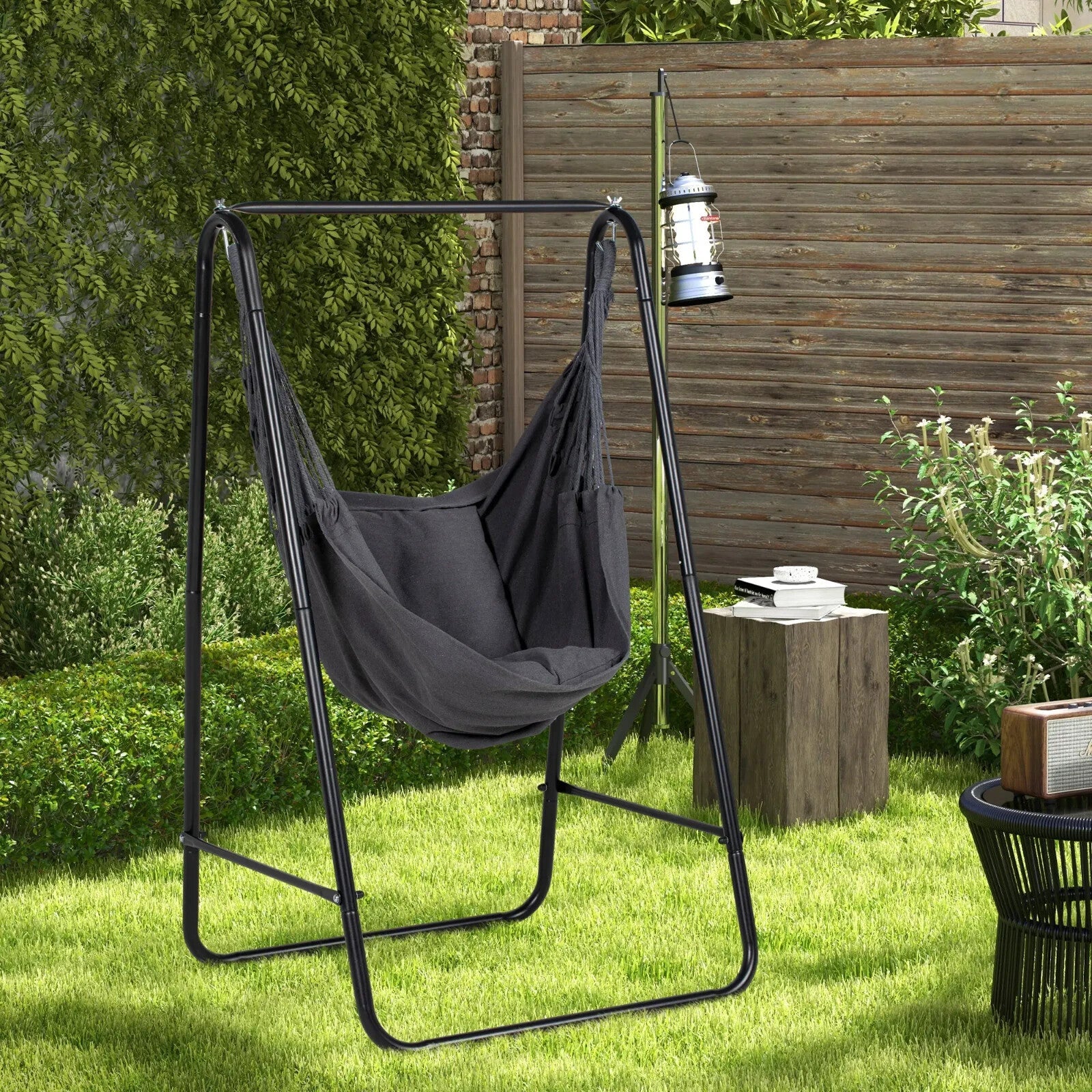 Hammock Swing Chair with Stand and Cushion Comfortable Outdoor Hanging Seat - Home and Garden Furniture Shop - rustic - furniture