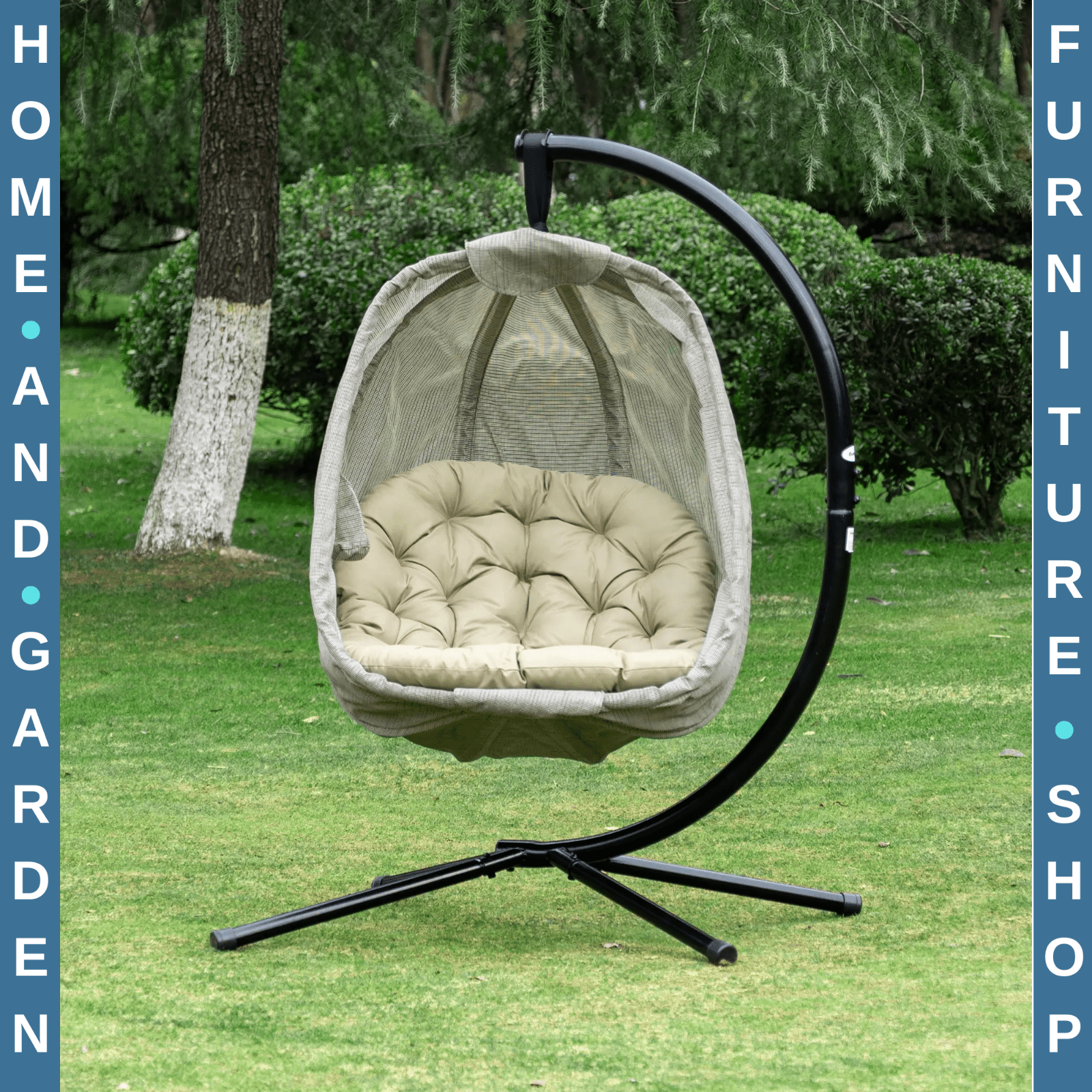 Hanging Egg Chair Folding Swing Hammock with Cushion and Stand for Garden Patio - Home and Garden Furniture Shop - rustic - furniture