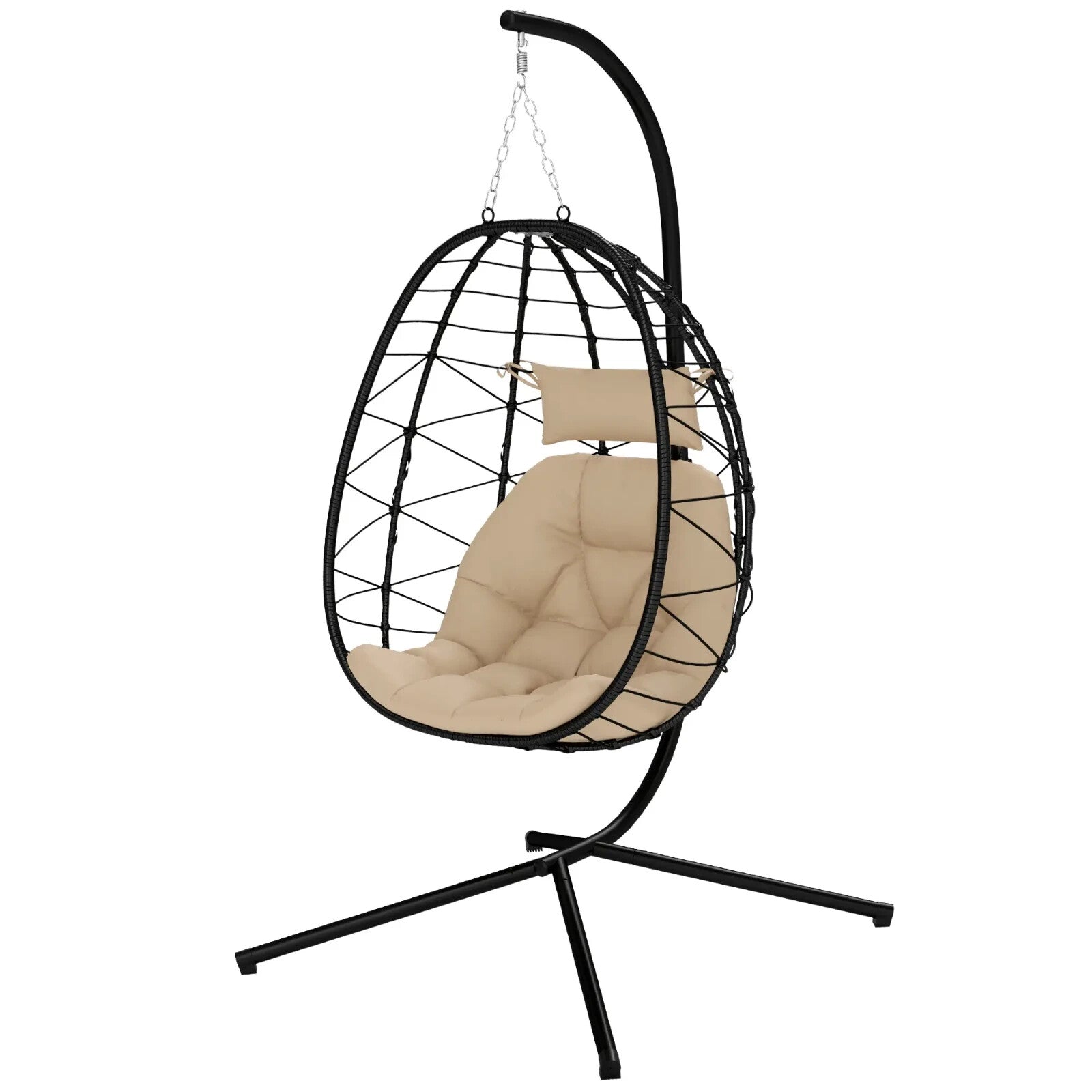 Hanging Egg Chair Indoor Outdoor Garden Swing Chair w/ Cushion & Folding Basket - Home and Garden Furniture Shop - rustic - furniture