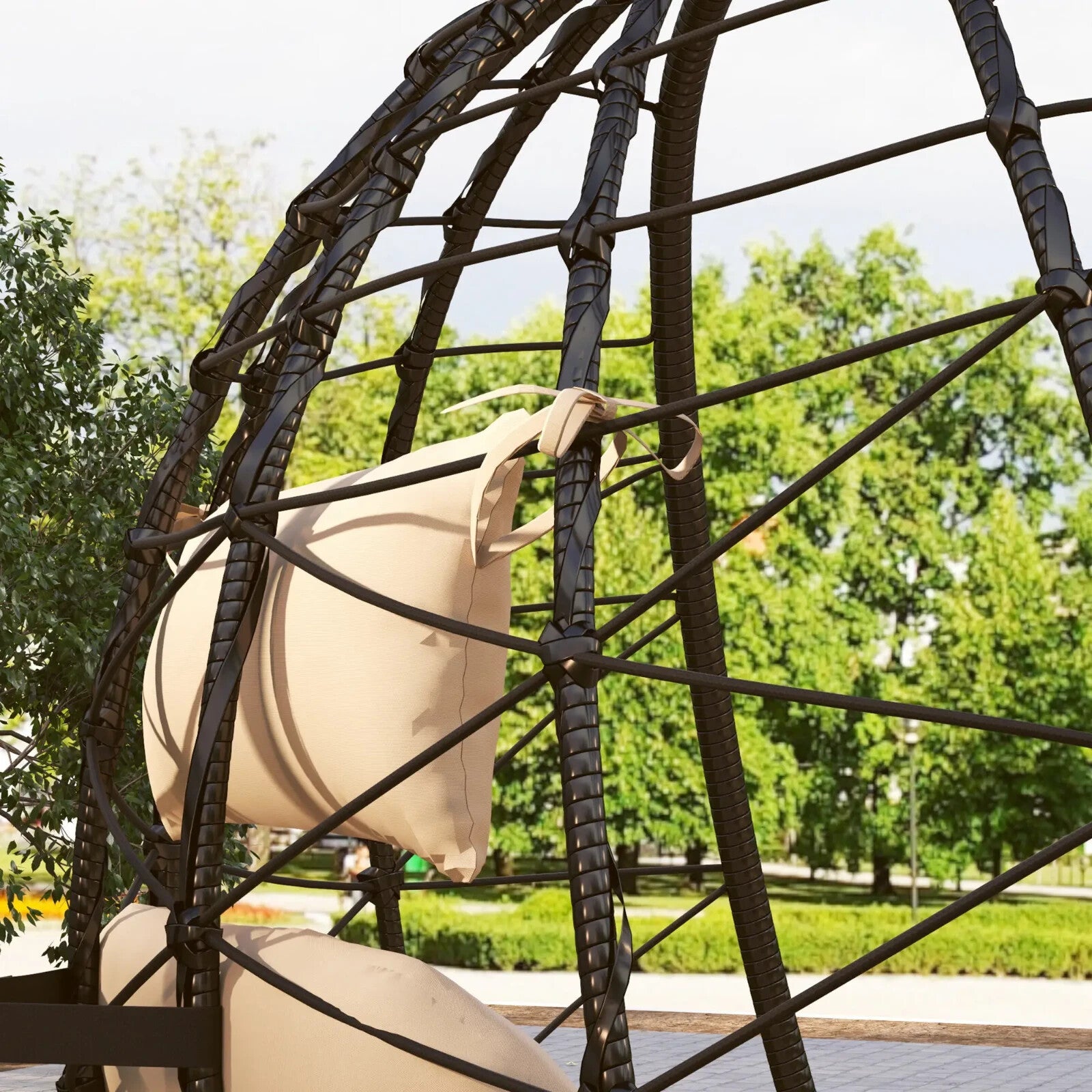 Hanging Egg Chair Indoor Outdoor Garden Swing Chair w/ Cushion & Folding Basket - Home and Garden Furniture Shop - rustic - furniture