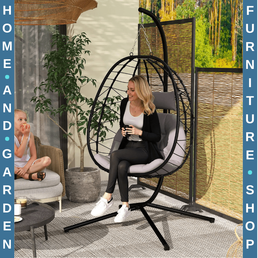 Hanging Egg Chair Indoor Outdoor Garden Swing Chair with Folding Basket Cushion - Home and Garden Furniture Shop - rustic - furniture