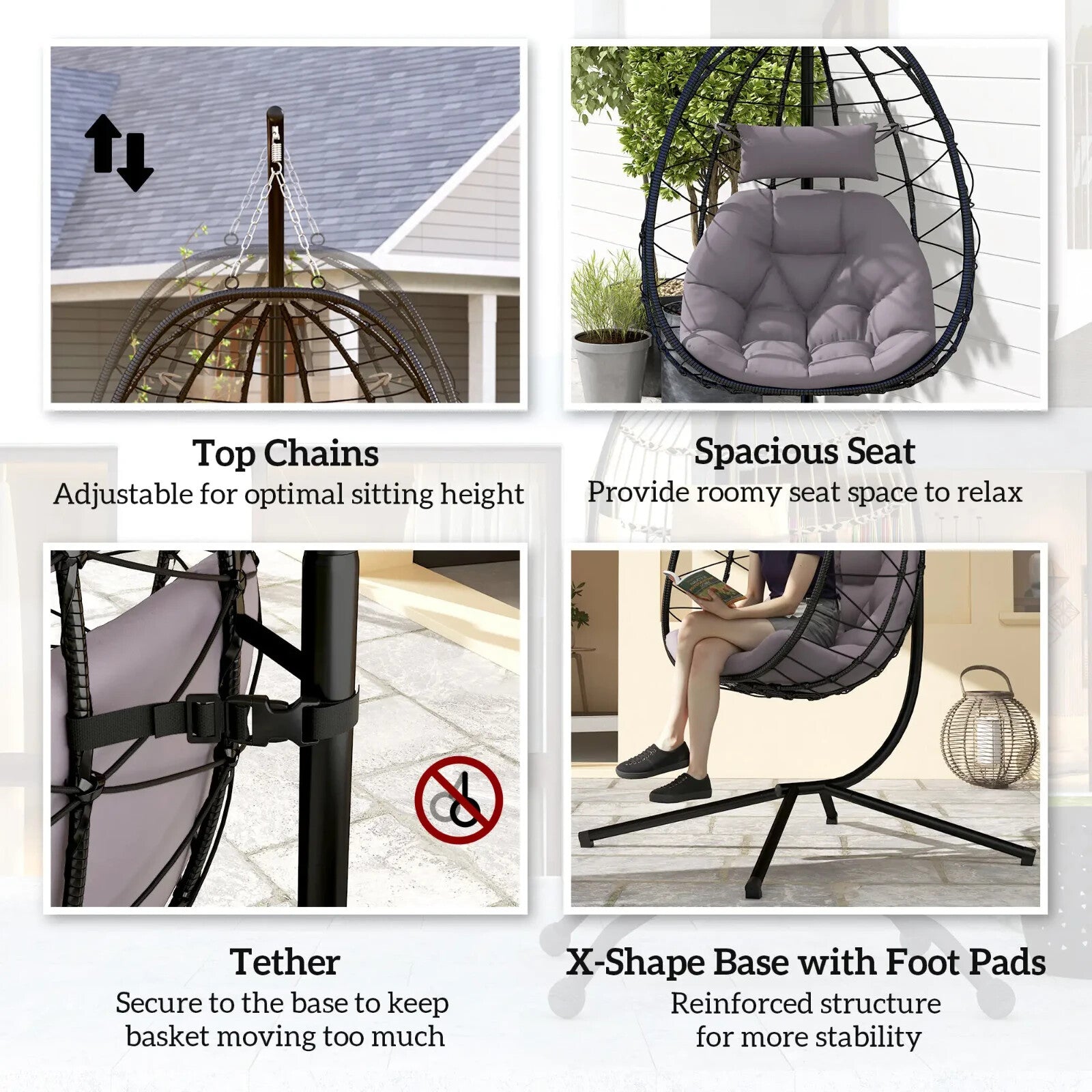 Hanging Egg Chair Indoor Outdoor Garden Swing Chair with Folding Basket Cushion - Home and Garden Furniture Shop - rustic - furniture