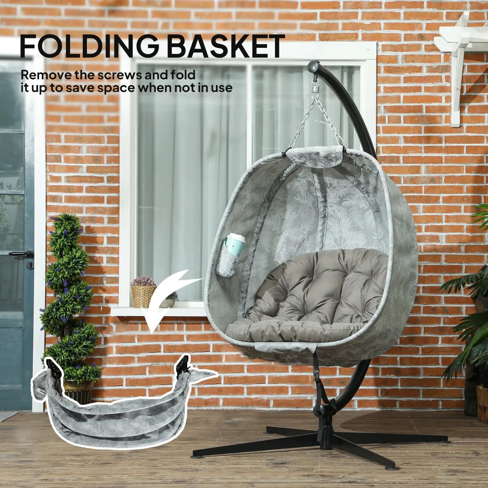 Hanging Egg Chair Indoor Outdoor Garden Swing Chair with Stand & Folding Basket - Home and Garden Furniture Shop - #rustic - furniture#
