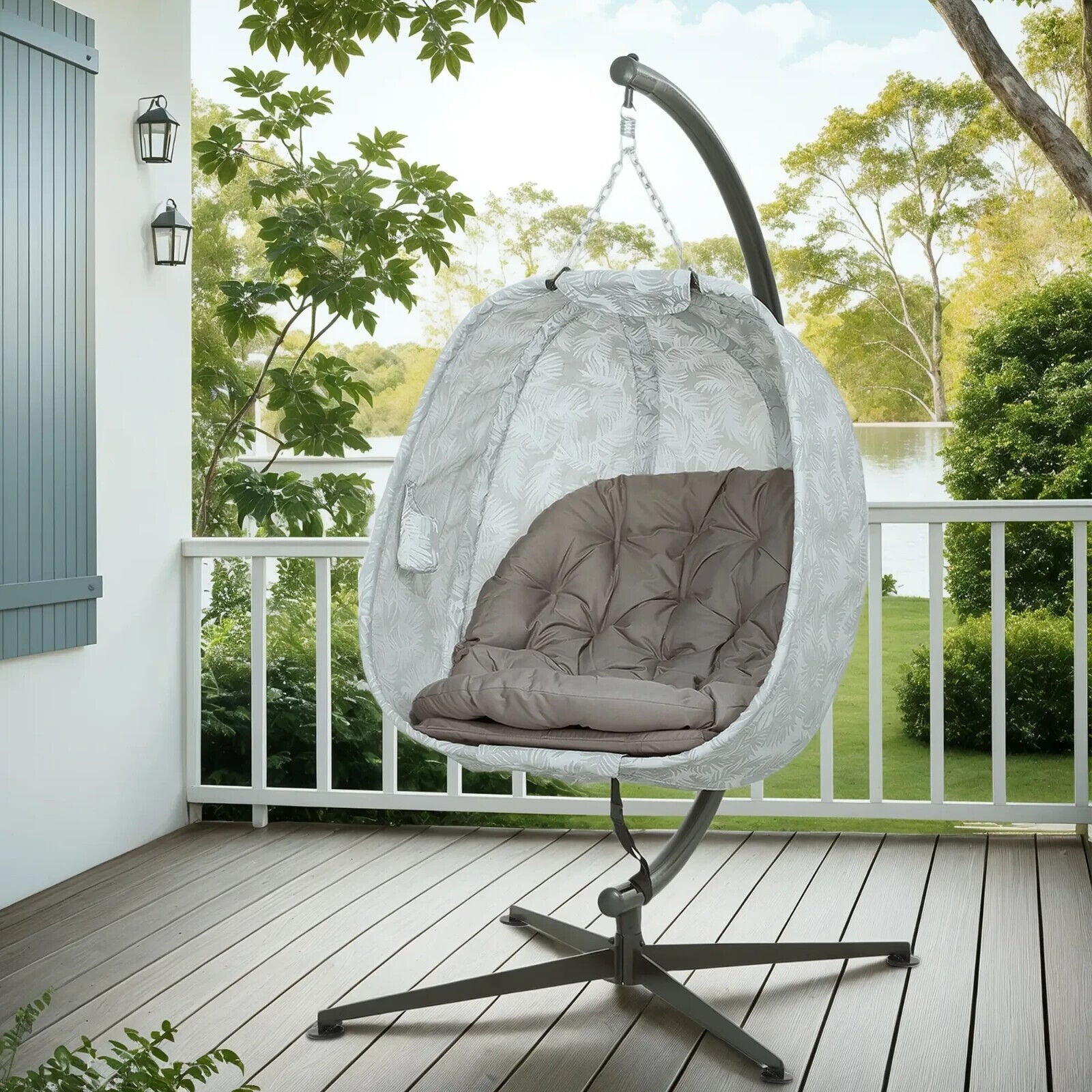 Hanging Egg Chair Indoor Outdoor Garden Swing Chair with Stand & Folding Basket - Home and Garden Furniture Shop - #rustic - furniture#