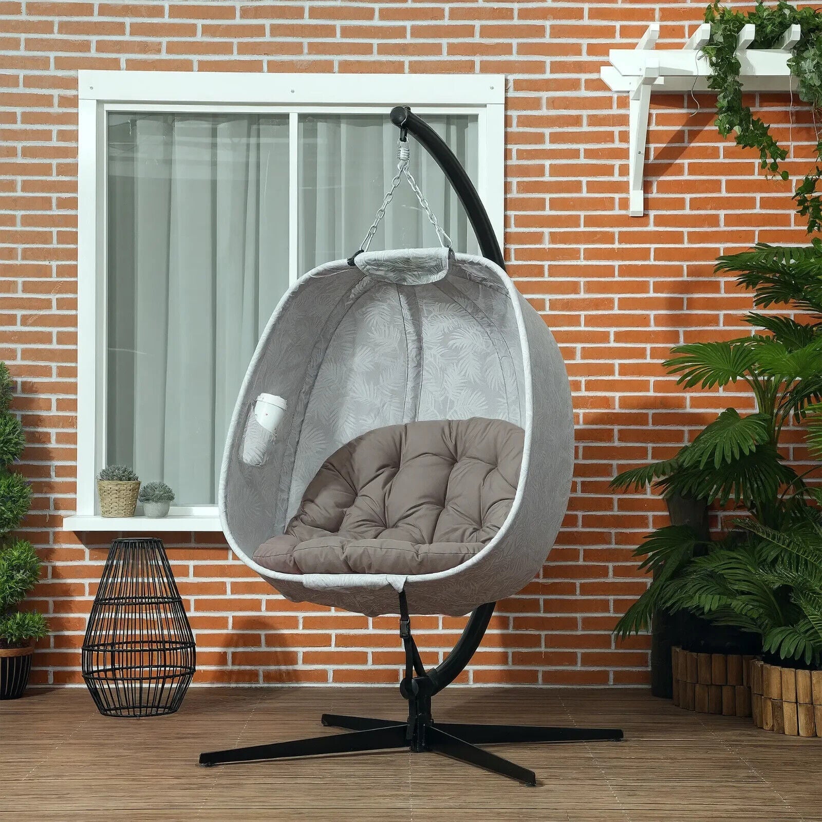 Hanging Egg Chair Indoor Outdoor Garden Swing Chair with Stand & Folding Basket - Home and Garden Furniture Shop - #rustic - furniture#
