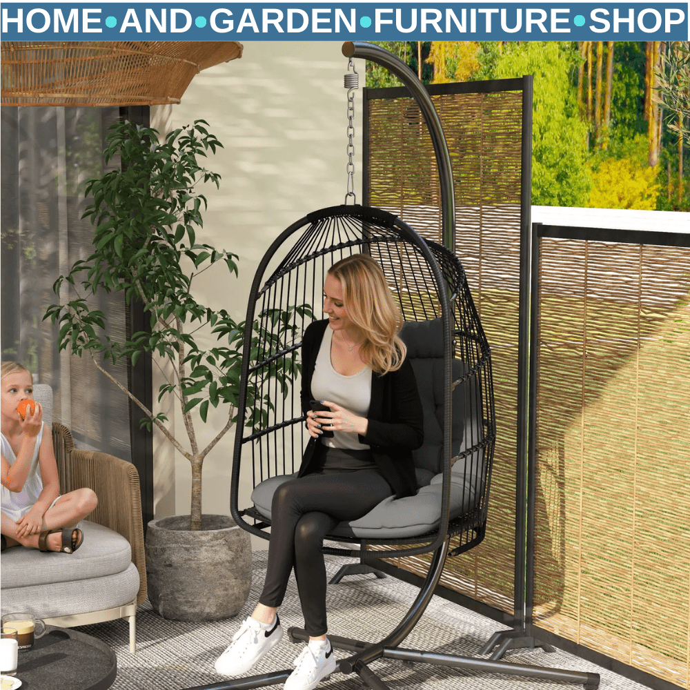 Hanging Egg Chair Rattan Swing Seat with Installation Kit for Garden Indoor Grey - Home and Garden Furniture Shop - rustic - furniture