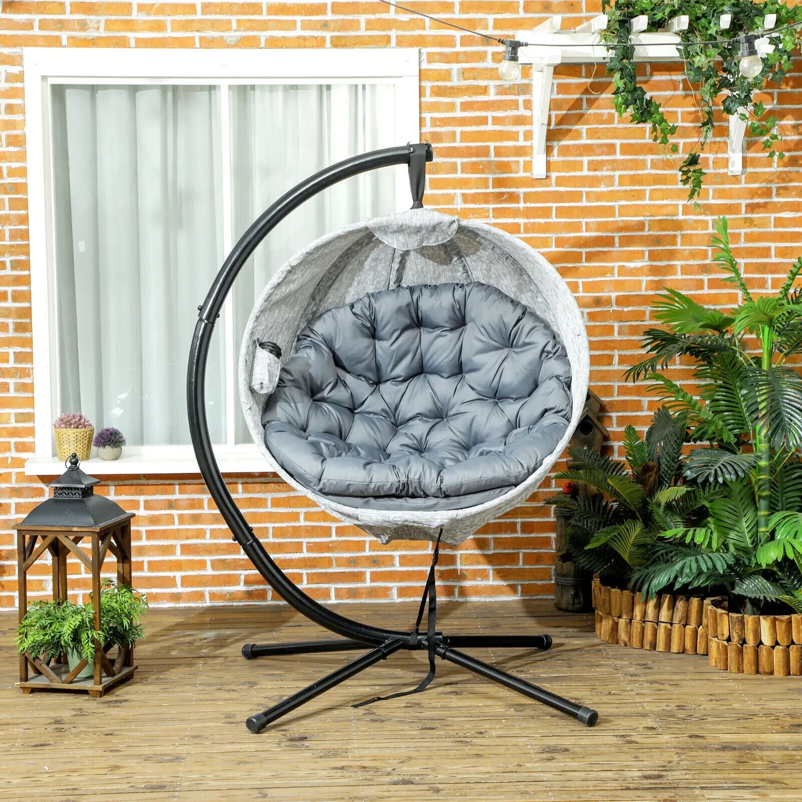 Hanging Egg Chair Swing w/ Stand Folding Basket Indoor/Outdoor Lounge Seat - Home and Garden Furniture Shop - #rustic - furniture#