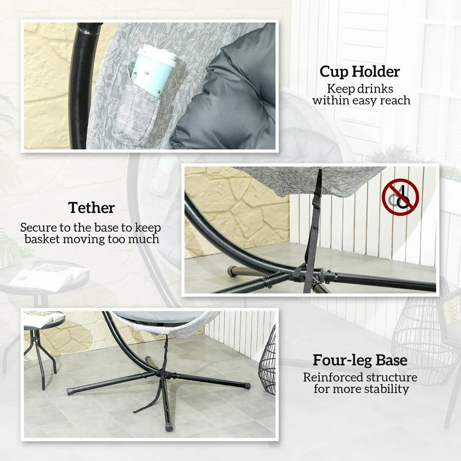 Hanging Egg Chair Swing w/ Stand Folding Basket Indoor/Outdoor Lounge Seat - Home and Garden Furniture Shop - rustic - furniture