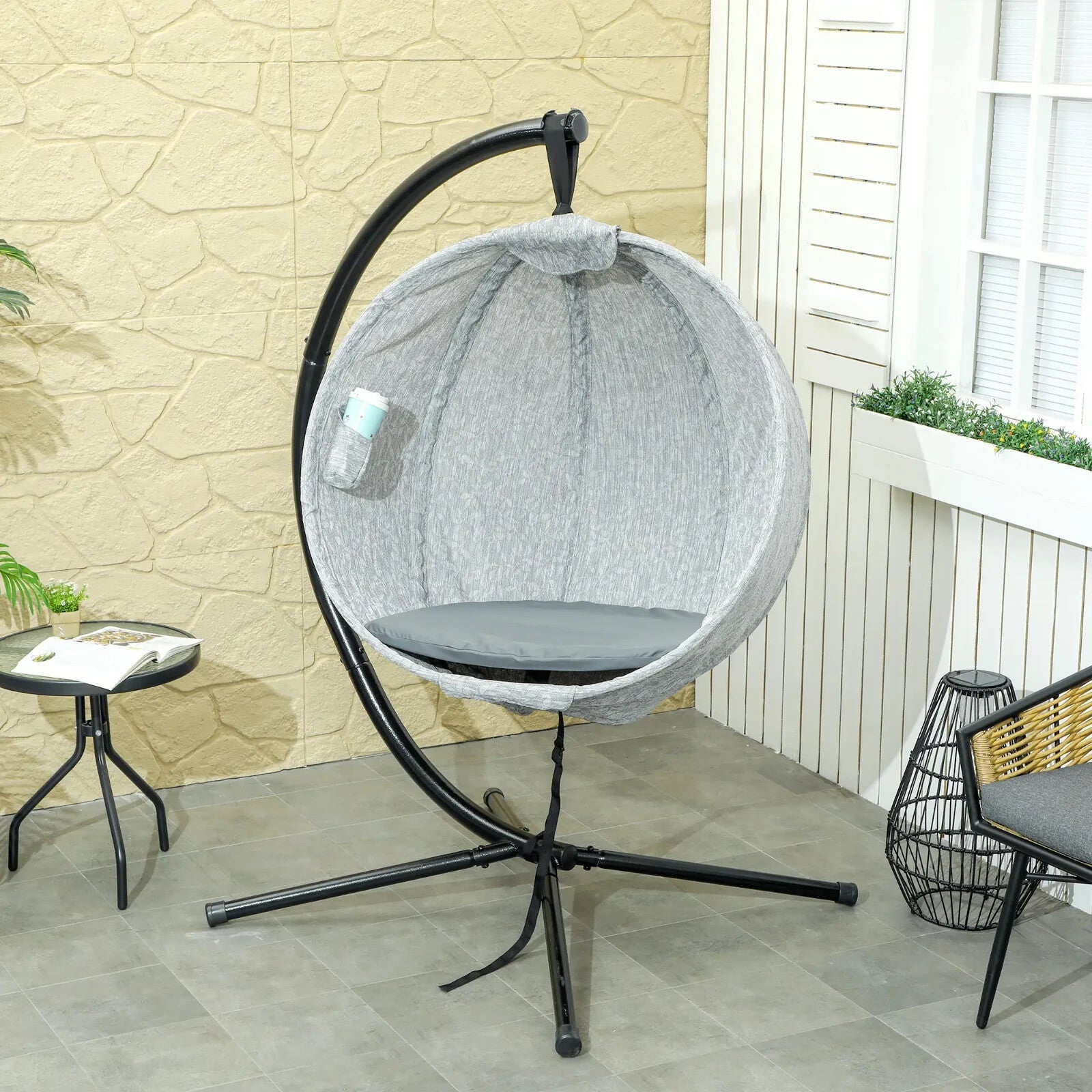 Hanging Egg Chair Swing w/ Stand Folding Basket Indoor/Outdoor Lounge Seat - Home and Garden Furniture Shop - rustic - furniture