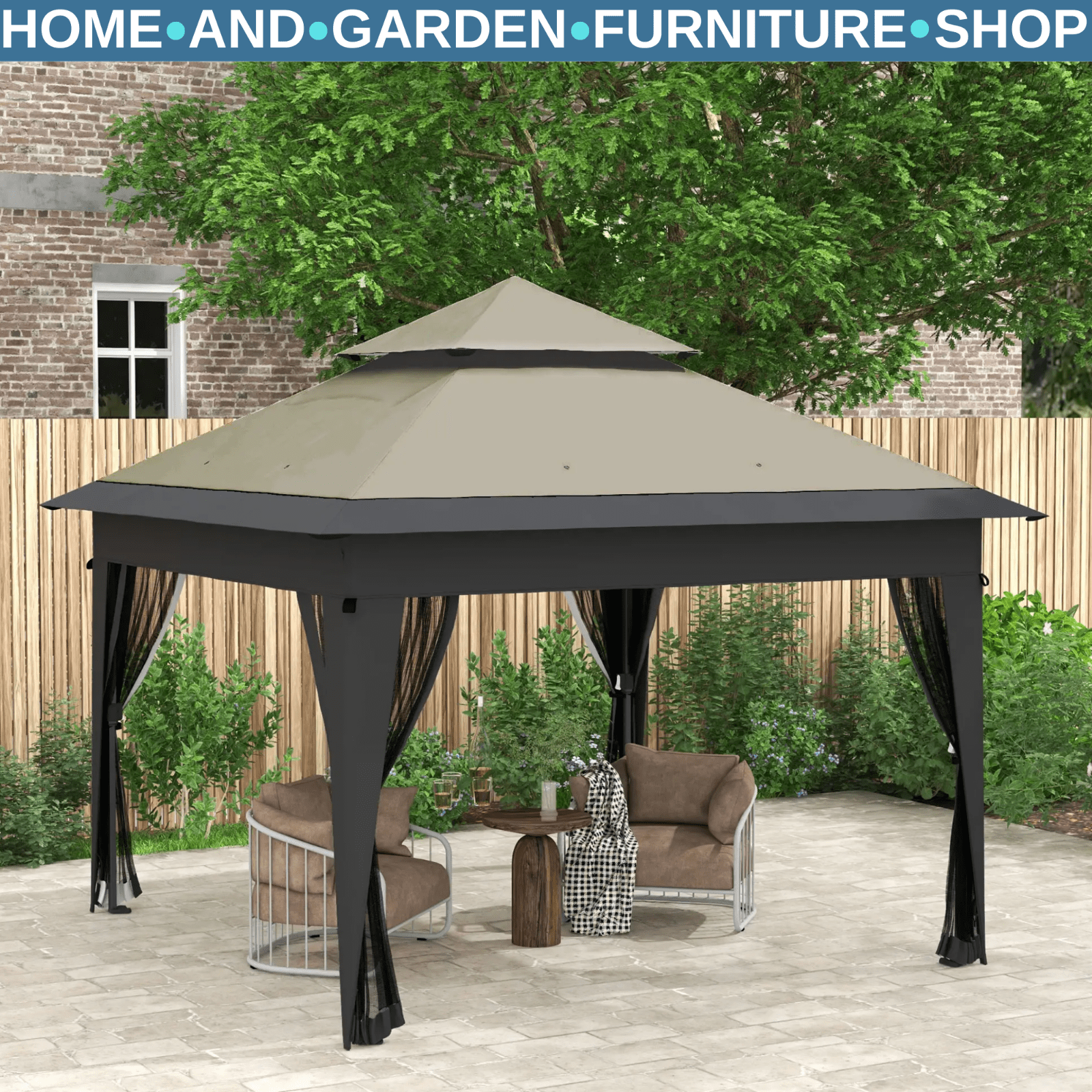 Heavy Duty 3 x 3m Pop Up Gazebo Garden Shelter Mosquito Netting Grey Patio Tent - Home and Garden Furniture Shop - rustic - furniture