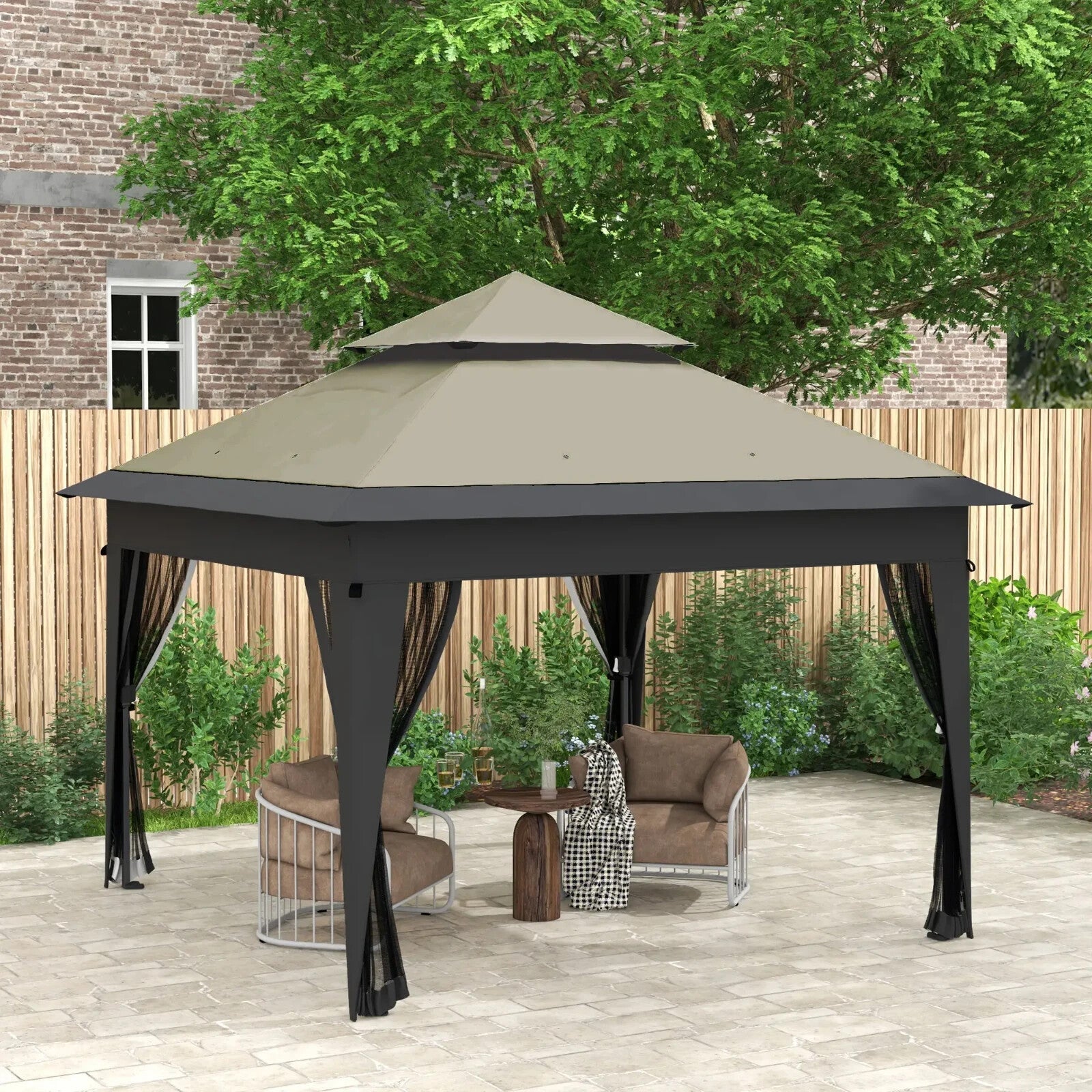 Heavy Duty 3 x 3m Pop Up Gazebo Garden Shelter Mosquito Netting Grey Patio Tent - Home and Garden Furniture Shop - rustic - furniture