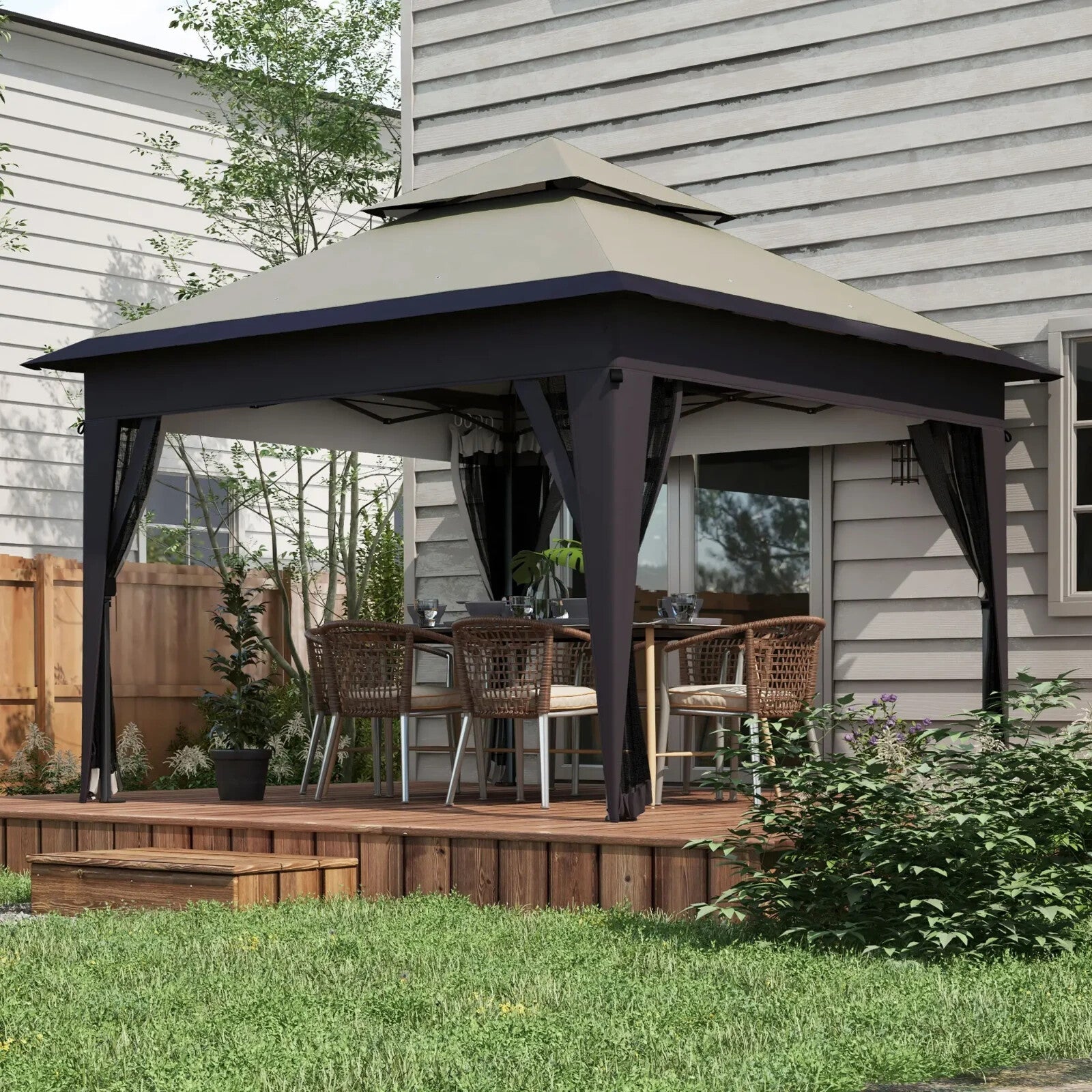 Heavy Duty 3 x 3m Pop Up Gazebo Garden Shelter Mosquito Netting Grey Patio Tent - Home and Garden Furniture Shop - rustic - furniture