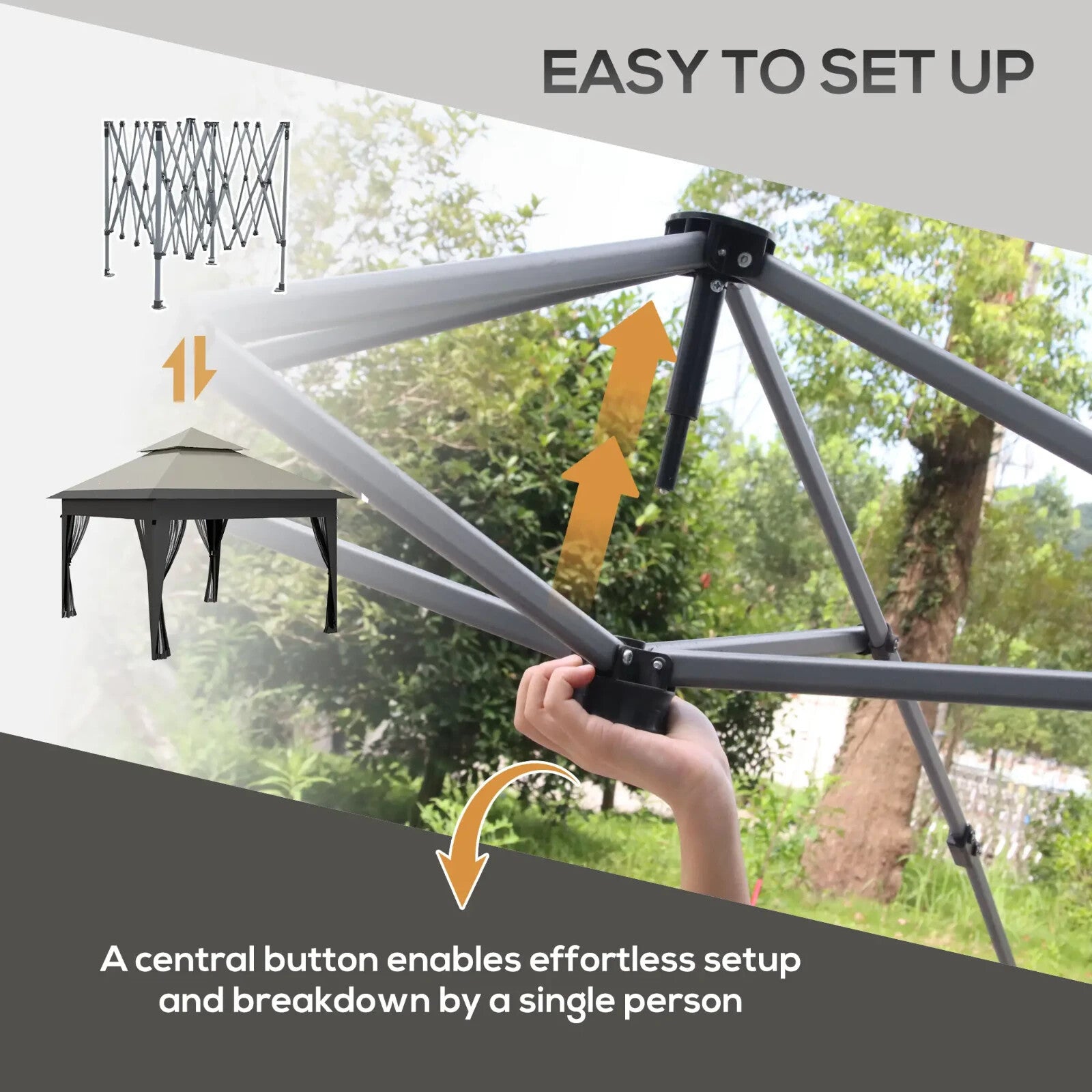 Heavy Duty 3 x 3m Pop Up Gazebo Garden Shelter Mosquito Netting Grey Patio Tent - Home and Garden Furniture Shop - rustic - furniture