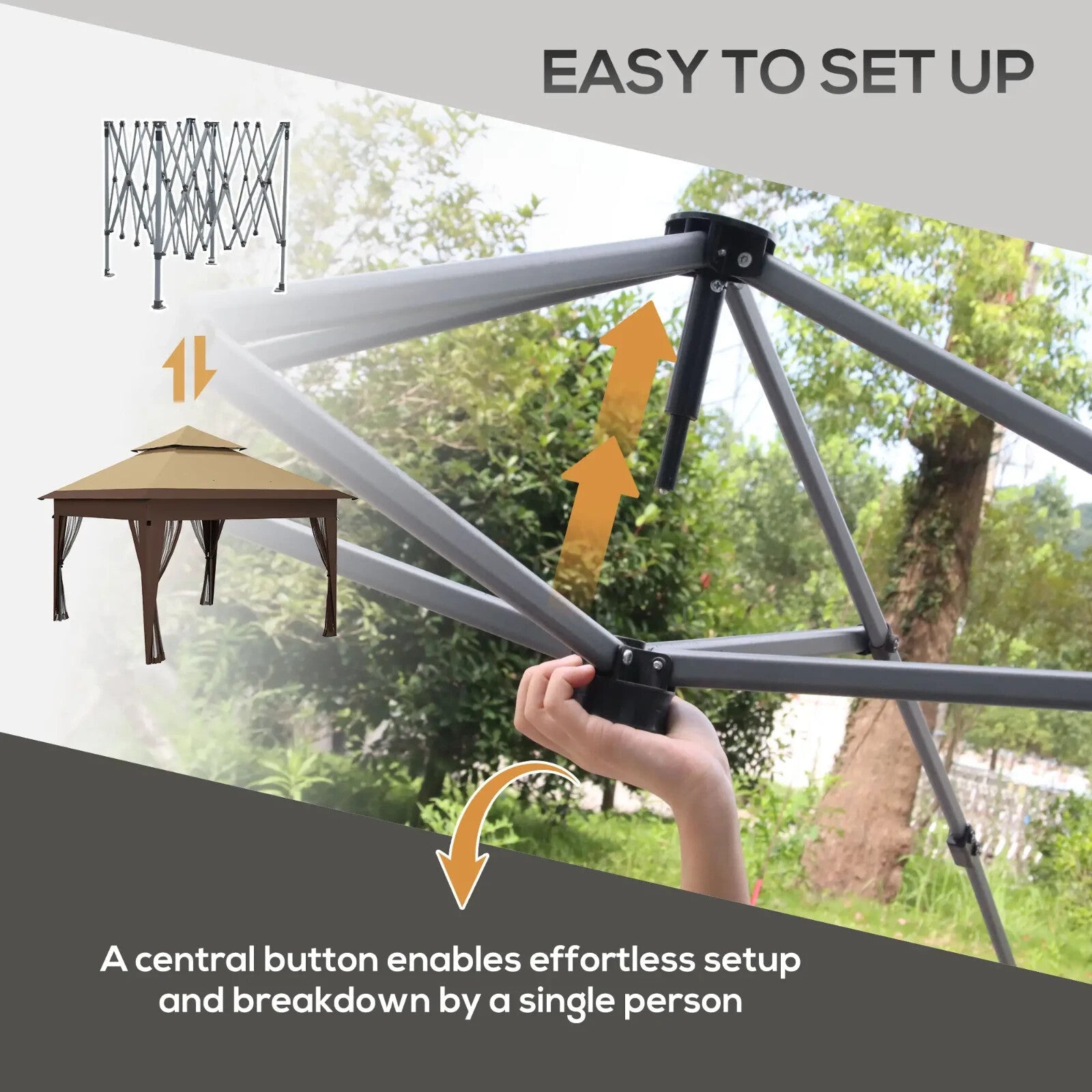 Heavy Duty Garden Pop Up Gazebo Instant Shelter Mosquito Netting Khaki 3x3m Tent - Home and Garden Furniture Shop - rustic - furniture