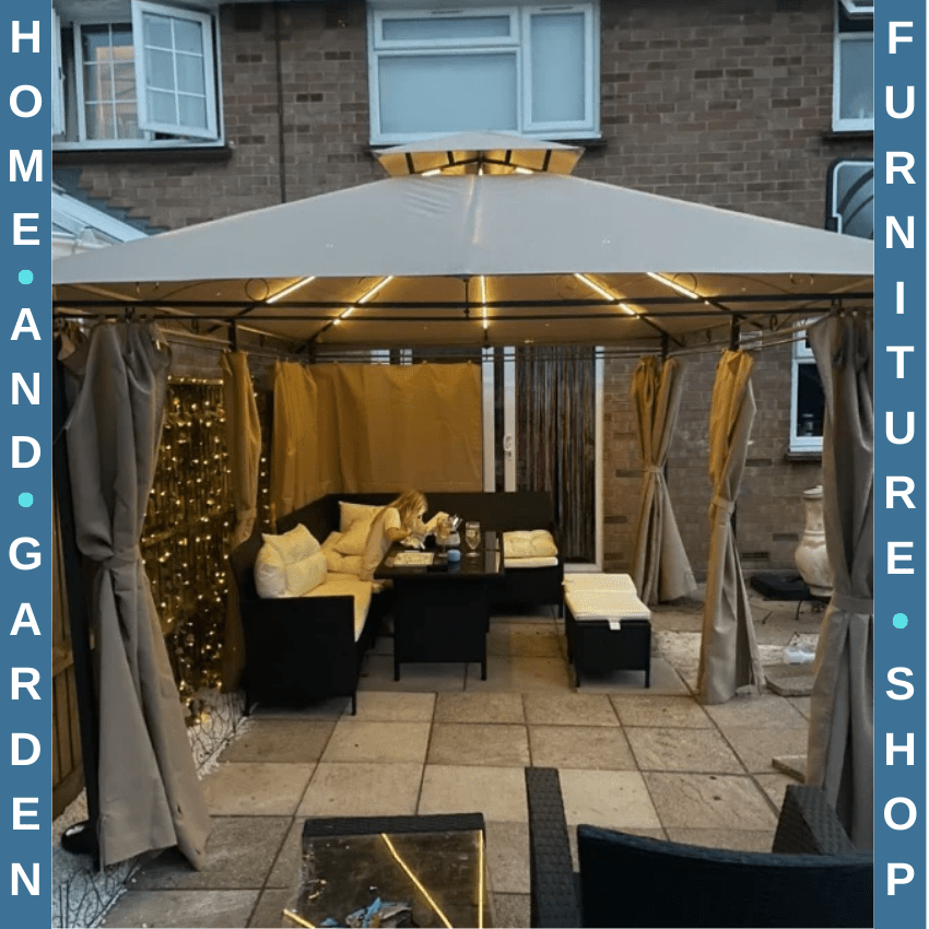 Heavy Duty Gazebo Garden Pavilion Double Canopy Roof Outdoor LED Solar Light 4m - Home and Garden Furniture Shop - rustic - furniture