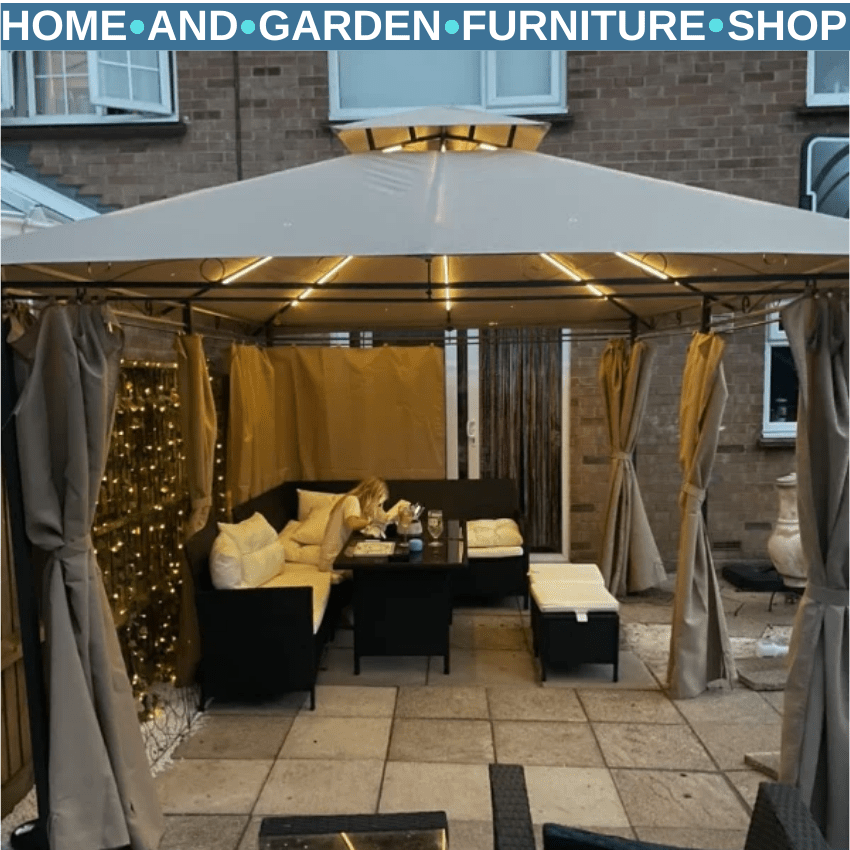 Heavy Duty Gazebo Garden Pavilion Double Canopy Roof Outdoor LED Solar Light 4m - Home and Garden Furniture Shop - rustic - furniture