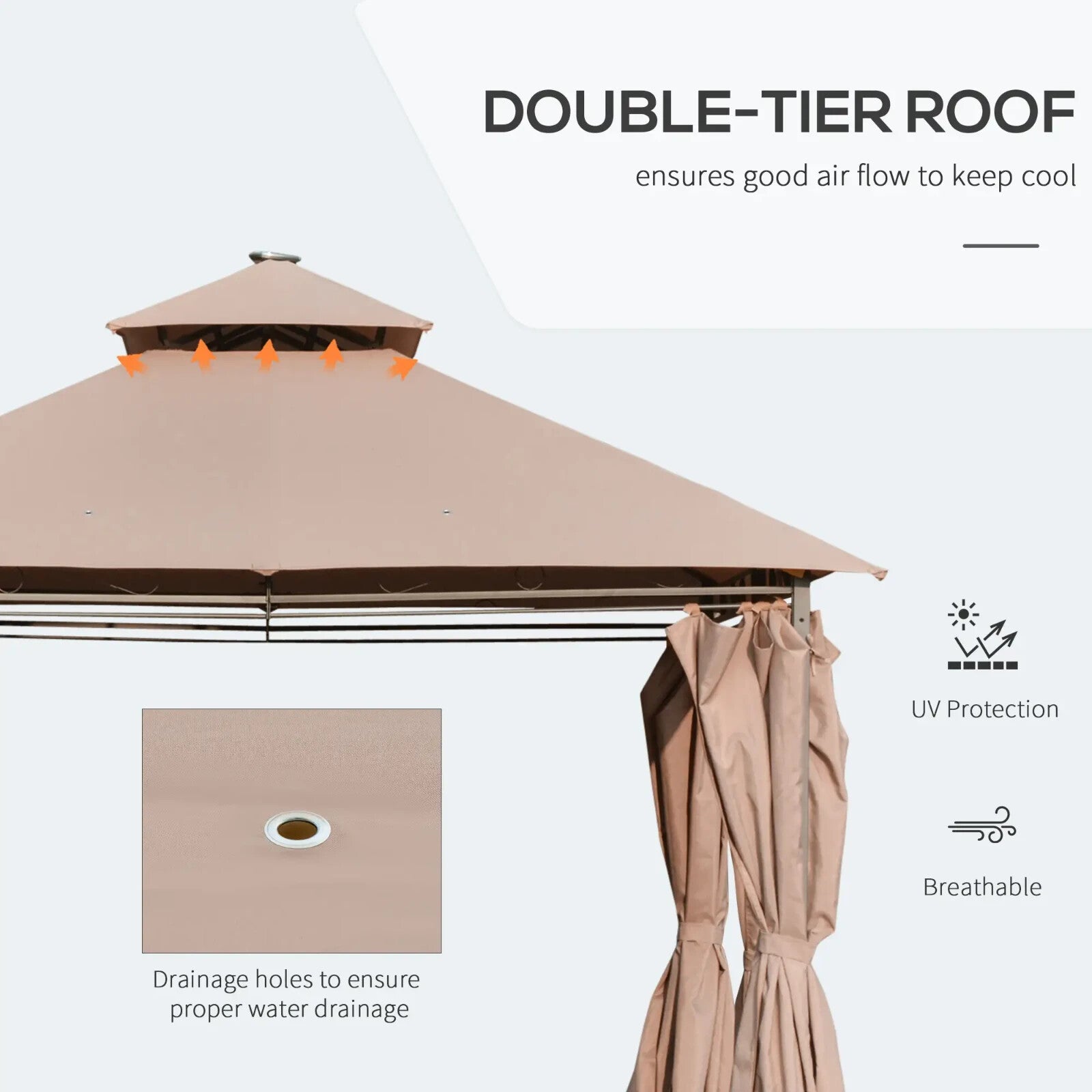 Heavy Duty Gazebo Garden Pavilion Double Canopy Roof Outdoor LED Solar Light 4m - Home and Garden Furniture Shop - rustic - furniture