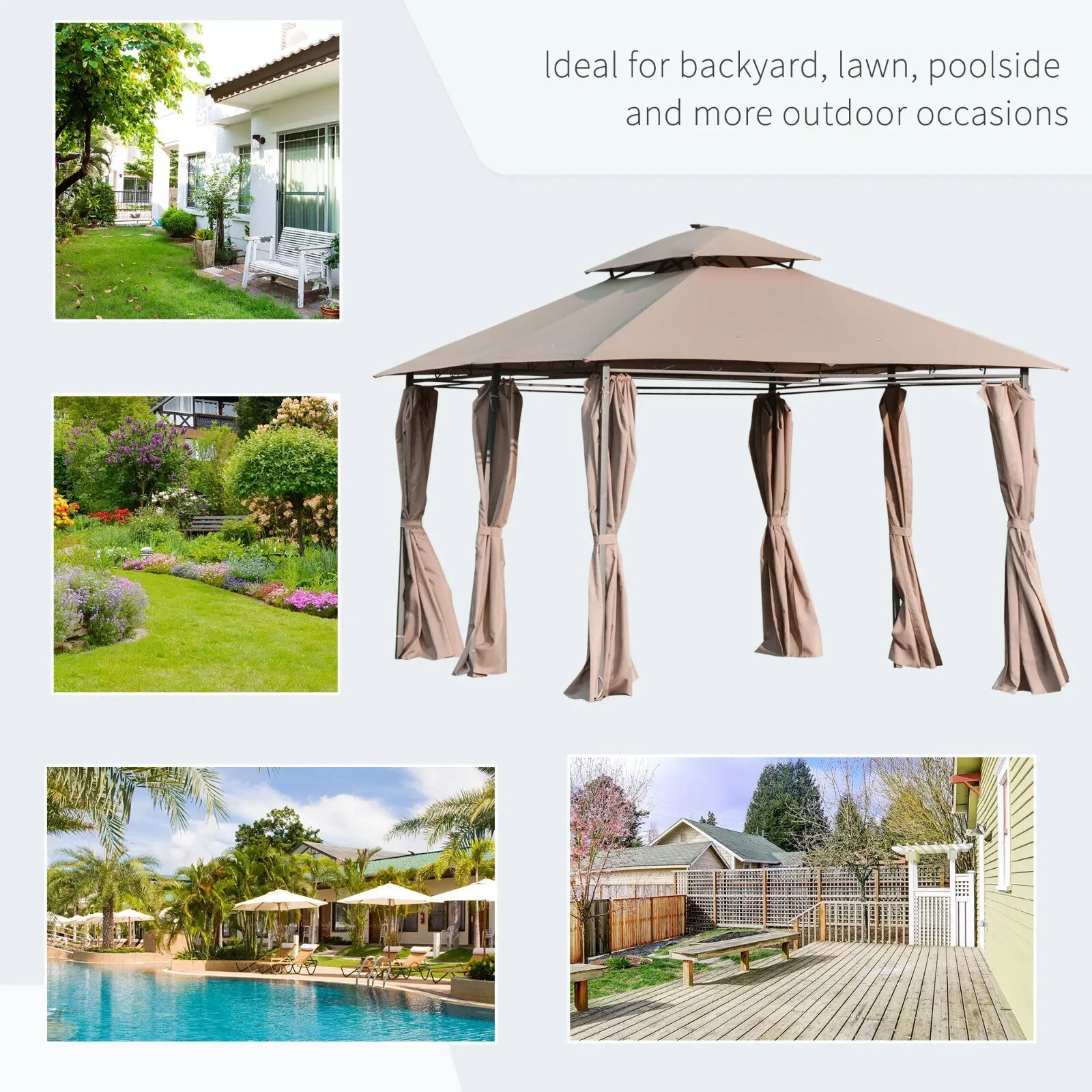 Heavy Duty Gazebo Garden Pavilion Double Canopy Roof Outdoor LED Solar Light 4m - Home and Garden Furniture Shop - rustic - furniture