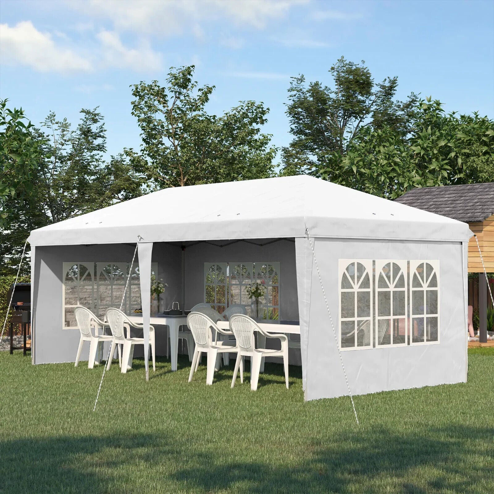 Heavy Duty Gazebo Marquee Party Tent with Walls 3 x 6m Wedding Pavilion White - Home and Garden Furniture Shop - #rustic - furniture#