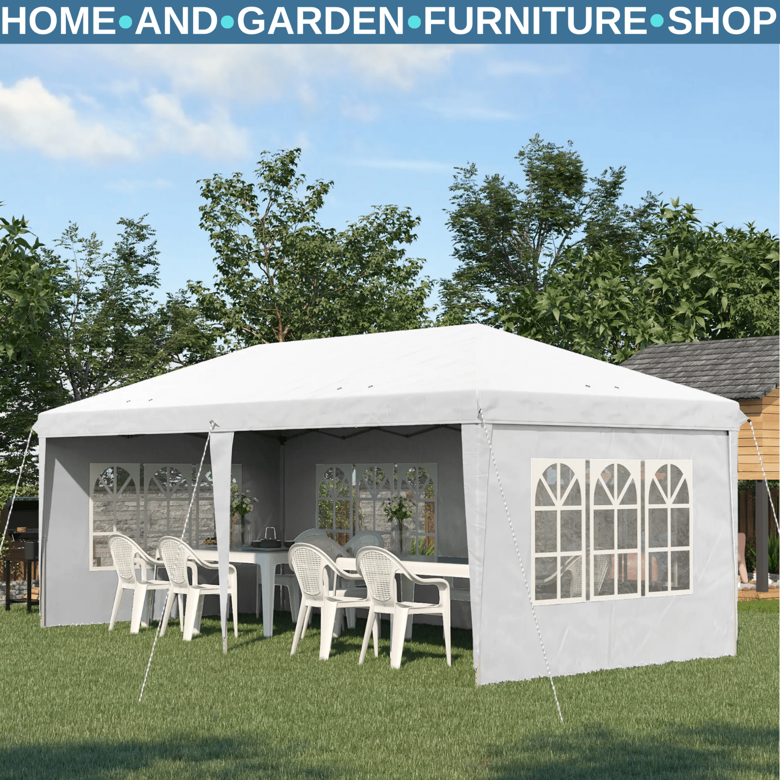 Heavy Duty Gazebo Marquee Party Tent with Walls 3 x 6m Wedding Pavilion White - Home and Garden Furniture Shop - #rustic - furniture#